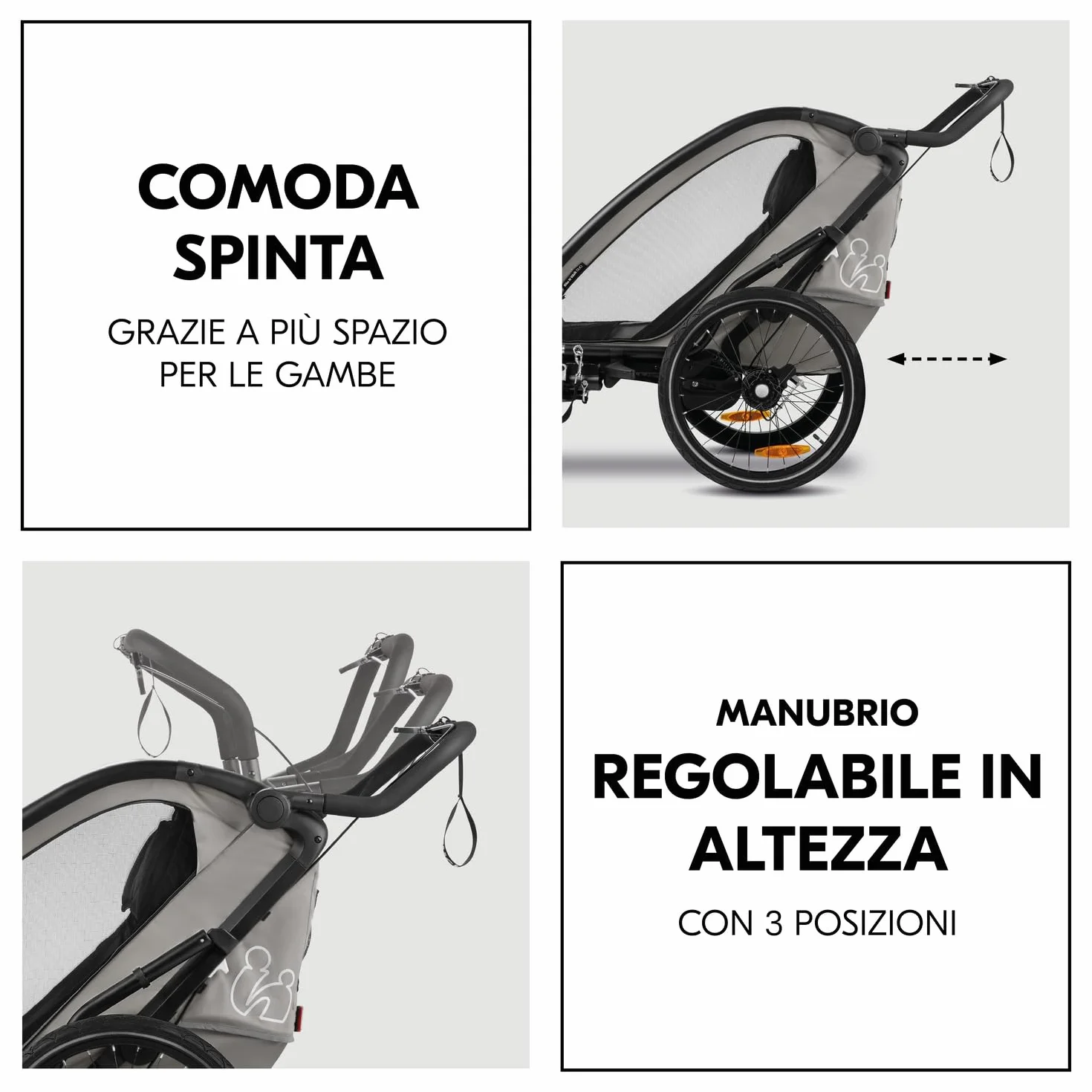 Hauck Bike N Walk Duo 3in1 Rimorchio Bici Bambini 2 Posti 22 kg 120 cm Light Grey