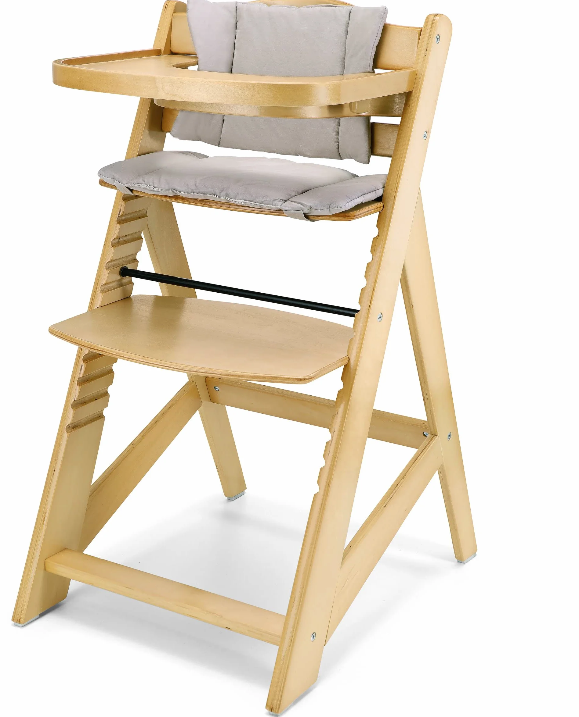 Moby-System Seggiolone Evolutivo Legno Massello Ontano 0-12 Anni 12 Livelli Altezza Regolabile Vassoio Removibile Cuscino Cintura Sicurezza 3 Punti