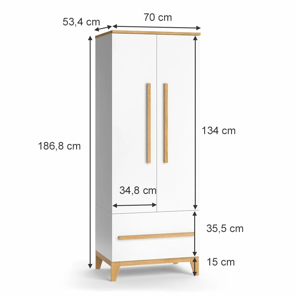 VitaliSpa Guardaroba bambini Malia Bianco 70x186.8 cm