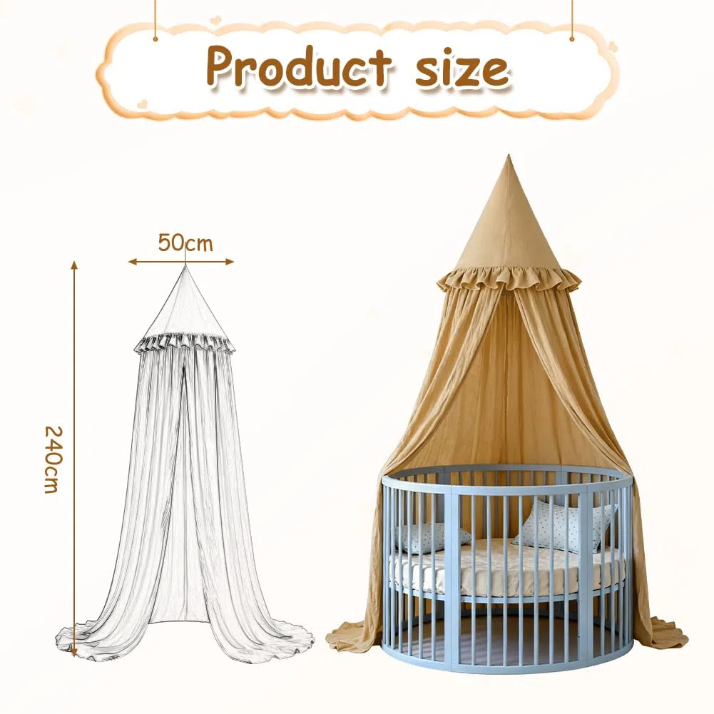 HOTUT Baldacchino per Letto Bambini con Volant,Tenda Sospesa per Culla,Tenda Zanzariera Cupola Rotonda Baldacchino per Decorazione Lettino Culla Bambini Cameretta Camera da Letto Lettura(Torrone)