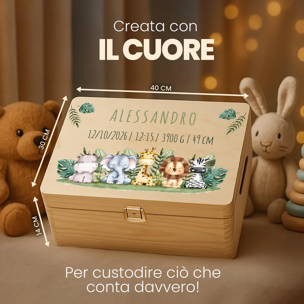 Maverton Scatola Ricordi Neonato o Neonata Personalizzata - Scatola Regalo per Bambini in Legno di Pino Naturale - Regalo Battesimo Bimbo o Bimba - regalo di Natale - Porta Oggetti per Ricordi Nascita