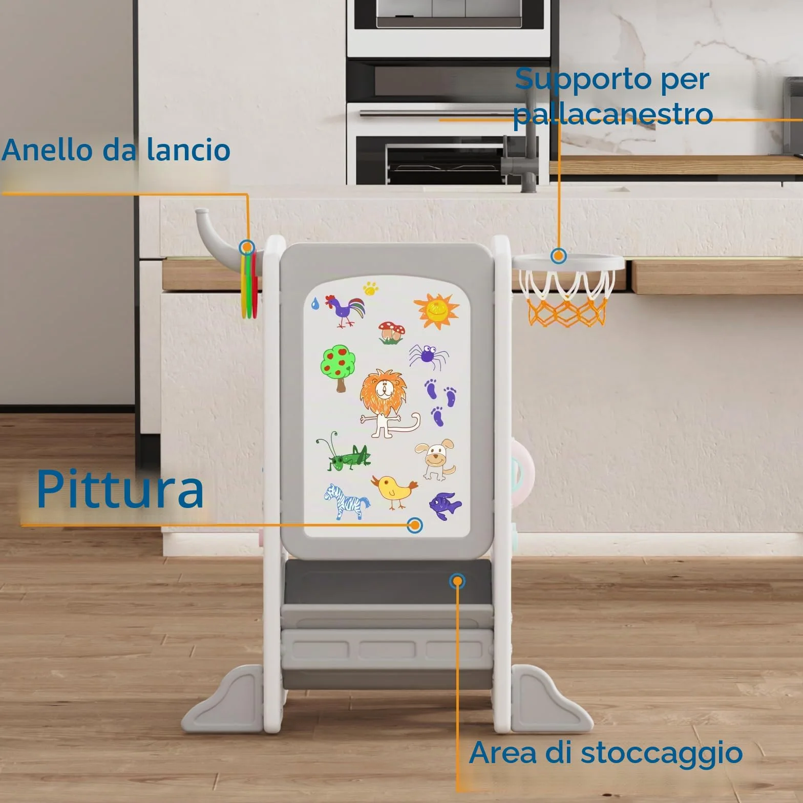 Torre Montessoriana per Bambini Antiribaltamento Regolabile in Altezza Gradini Antiscivolo SST-02
