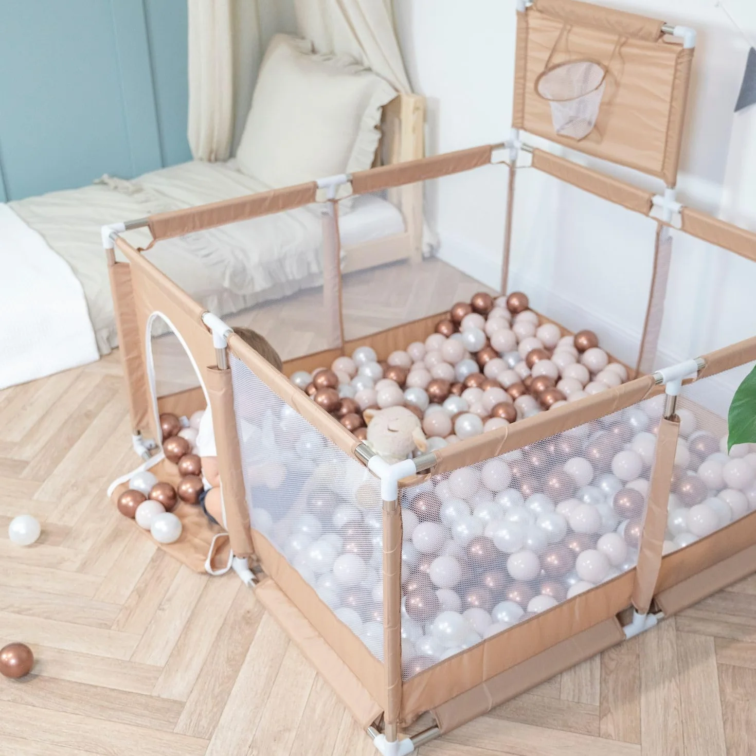 Selonis Recinto Per Bambini Con 200 Palline Colorate 6 Cm, Beige: Turchese Scuro/Beige Pastello/Perla