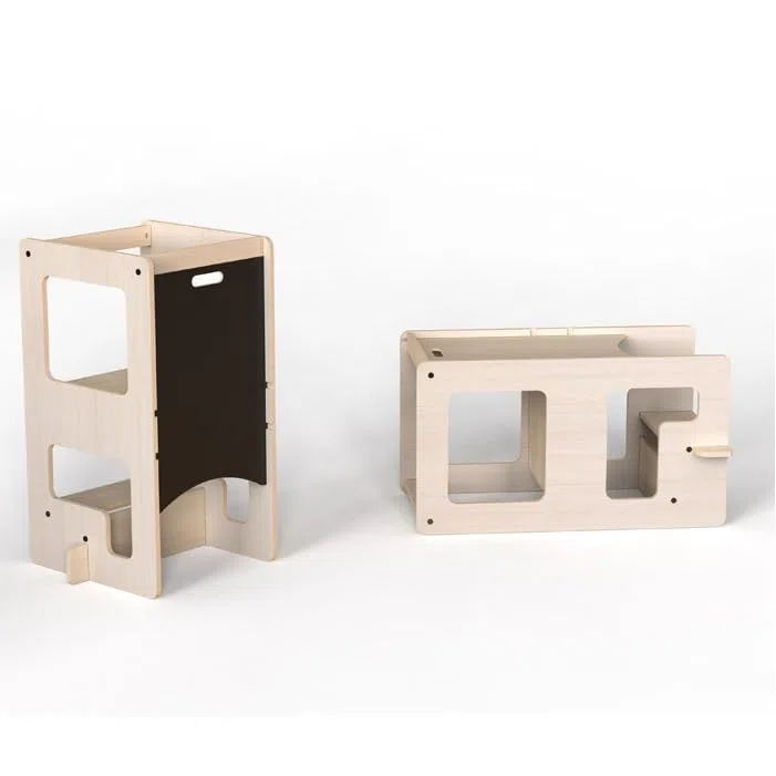 Mamatoyz Montessori Tower, Torre Trasformabile in Tavolo con Lavagna per Bambini, Inclusi 1 Torre e 1 Lavagna - Grigio, Unisex, 40 cm