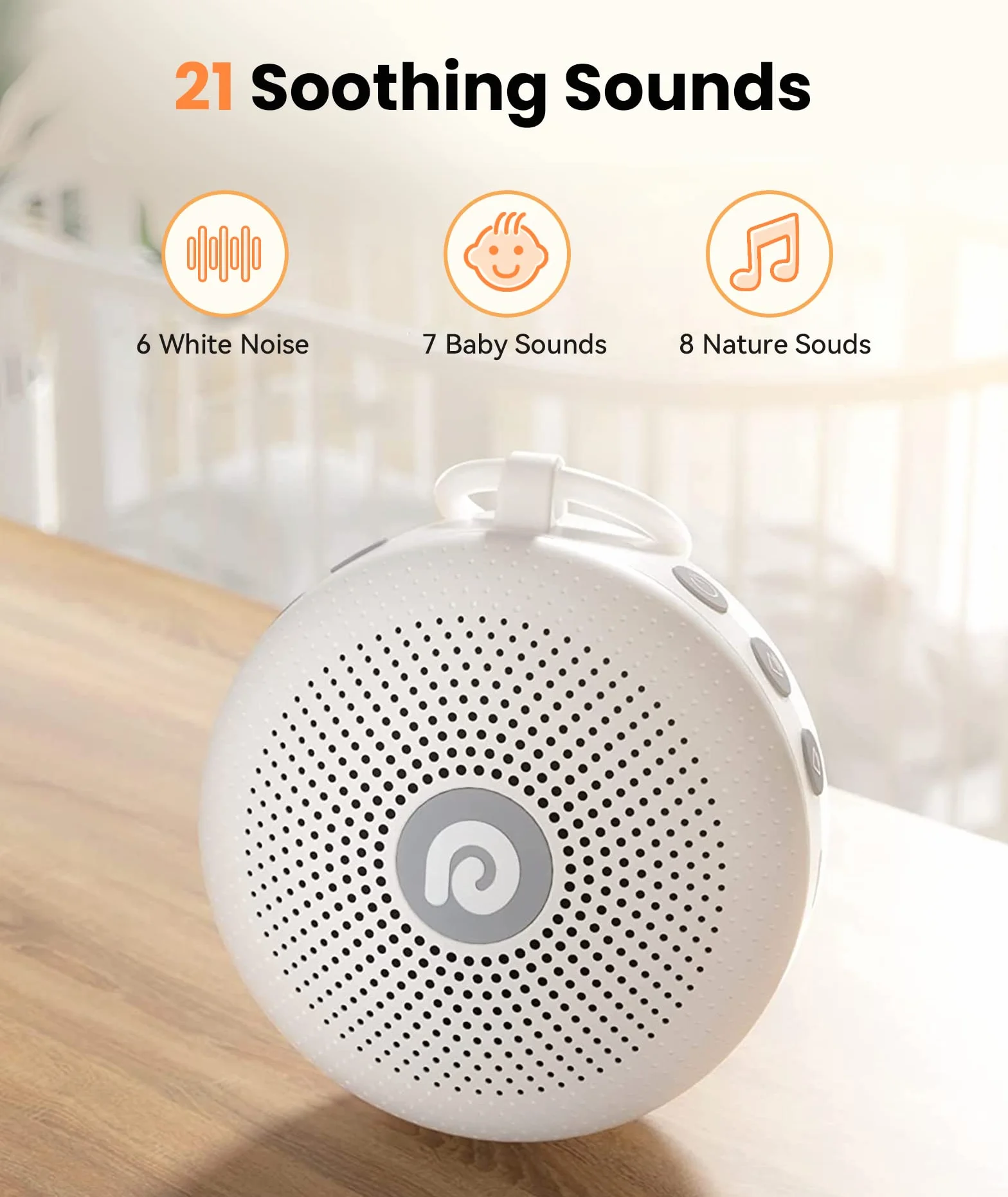 Dreamegg Macchina Rumori Bianchi per Neonato - D11 White Noise Machine Portatile con 21 Suoni Rilassanti, Max 60H di Lunga Durata, Accessori Neonato 0+ Mesi, Regalo per Neonati
