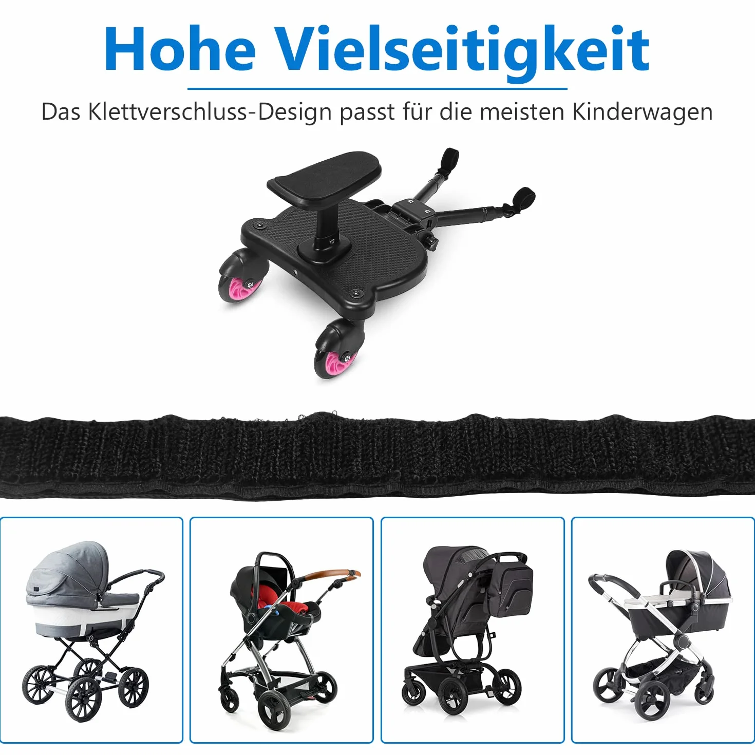 Passeggino con sedile, Pedana universale per bambini, design a due ruote 360°, accessori per passeggino (rosa)