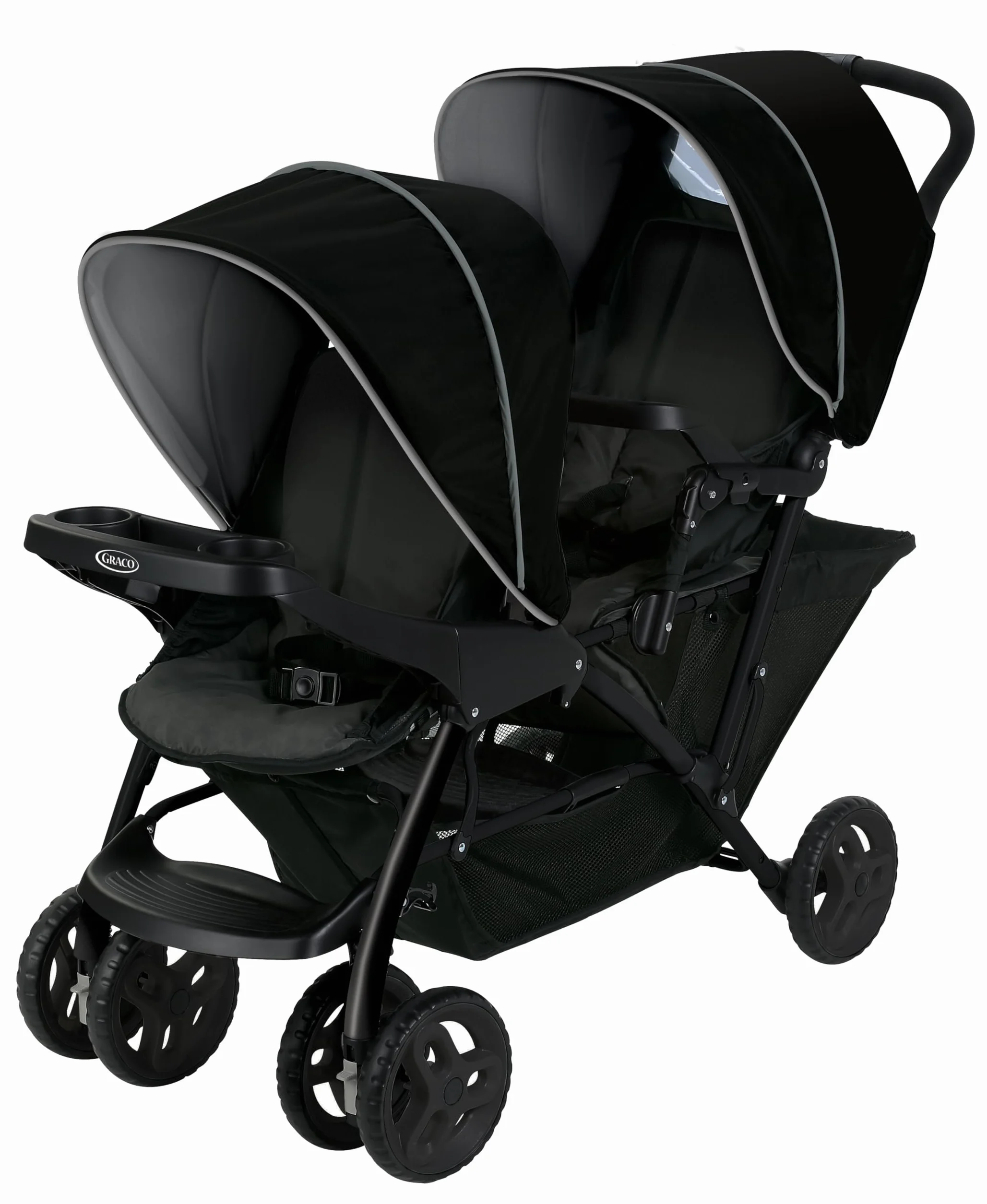 Graco Stadium Duo passeggino gemellare maneggevole, dalla nascita fino a 3 anni, max 15 kg, Black&Grey, compatibile i-Size SnugEssentials o SnugRide i-Size