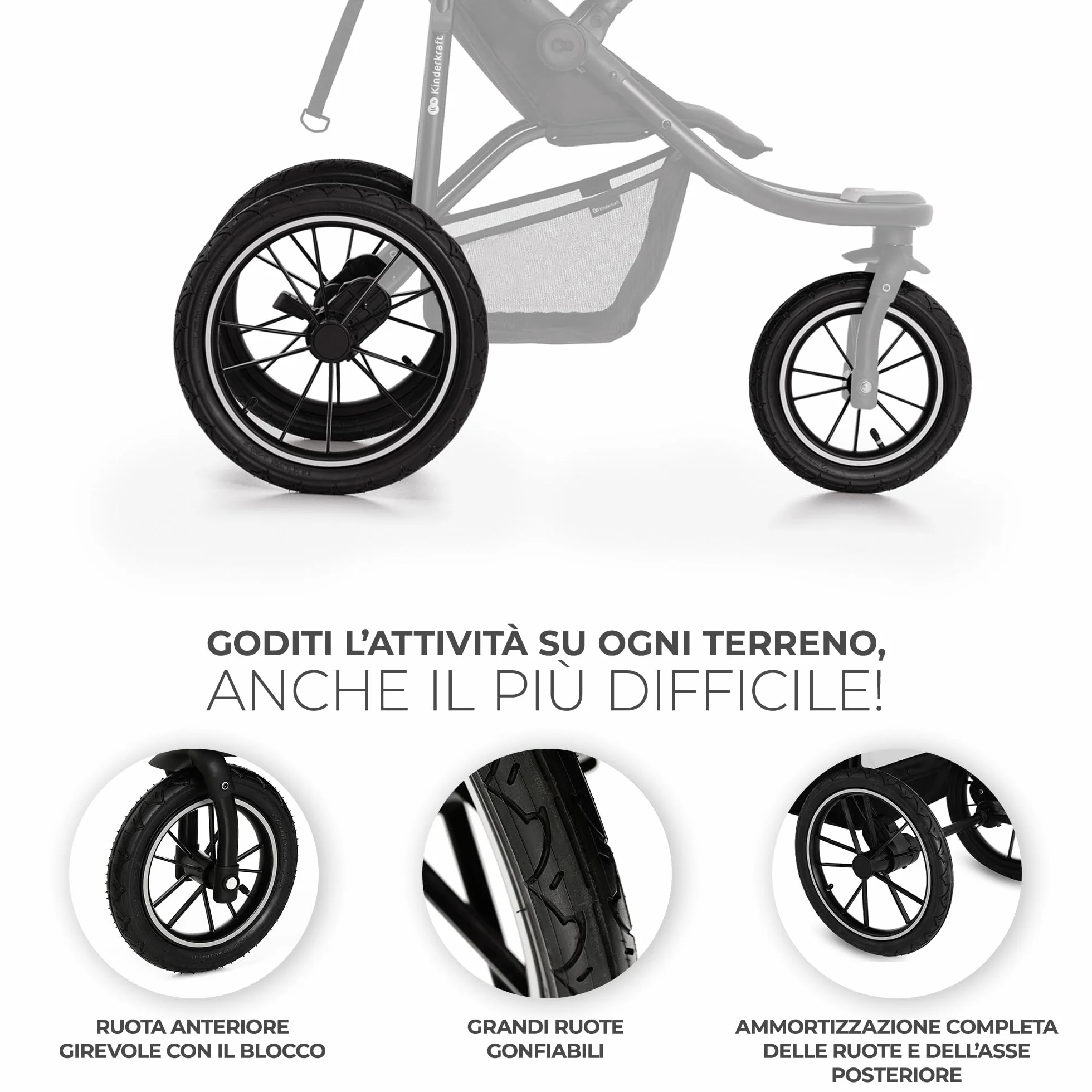 Kinderkraft HELSI 2 Passeggino leggero 3 ruote, 27 kg, szare