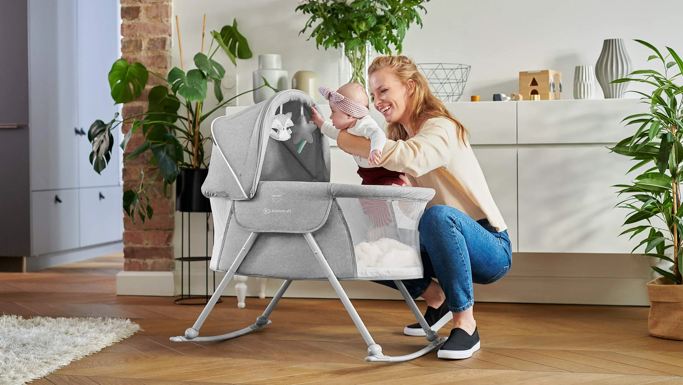 Kinderkraft LOVI Lettino da Campeggio Pieghevole per Neonati 0-9 kg Grigio
