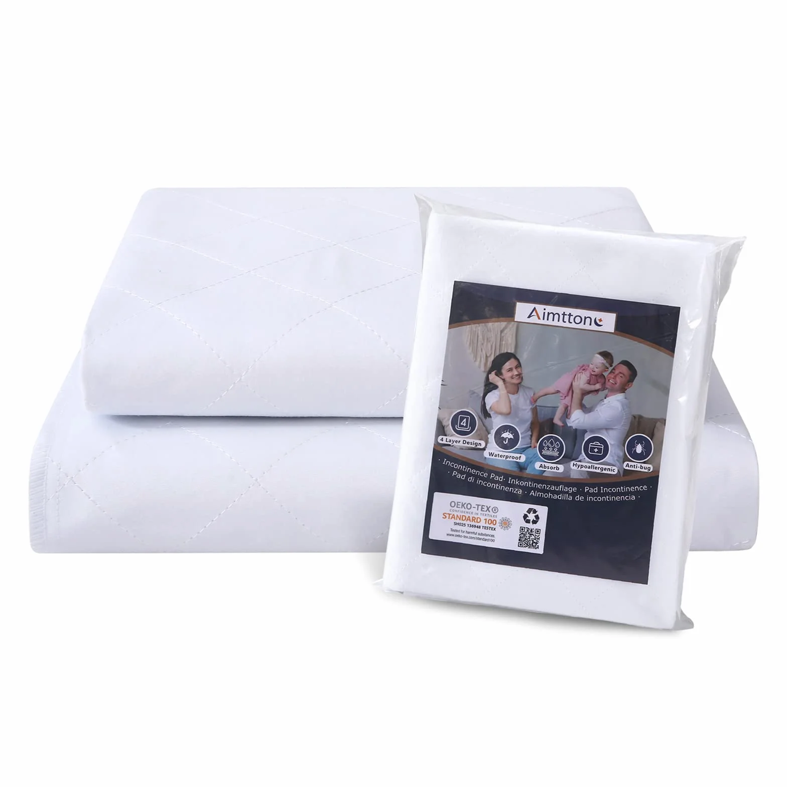 2 coprimaterasso lavabile per incontinenza, 70 × 90 cm, in tessuto non tessuto assorbente, impermeabile e lavabile, colore: blu/bianco