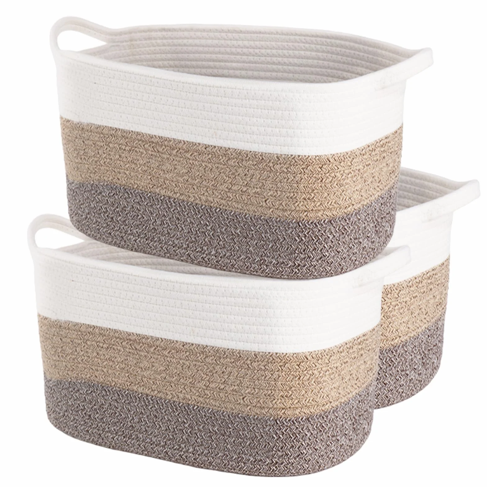 AOFANGSHIYE3 cesti di stoccaggio, corda di cotone per bambini cesto regalo, giocattoli per bambini cesto di stoccaggio(bianco marrone)