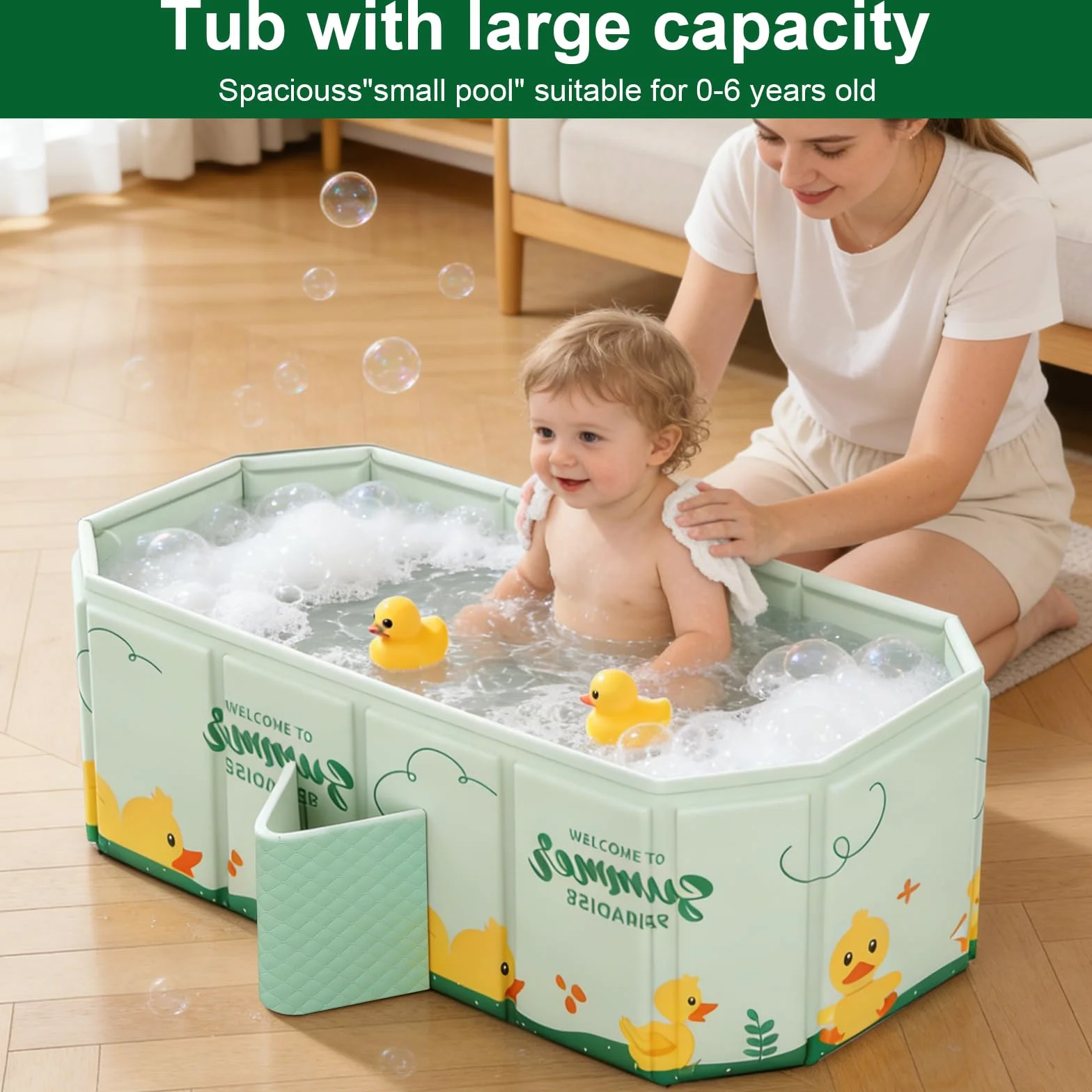 Vasca da Bagno Pieghevole per Bambini, Adatta da 0 a 8 Anni, Multiuso e Salvaspazio, Vaschetta Bagnetto Neonato Pieghevole con Tappo di Scolo, Vasca da Bagno Portatile per Bambini (blu)
