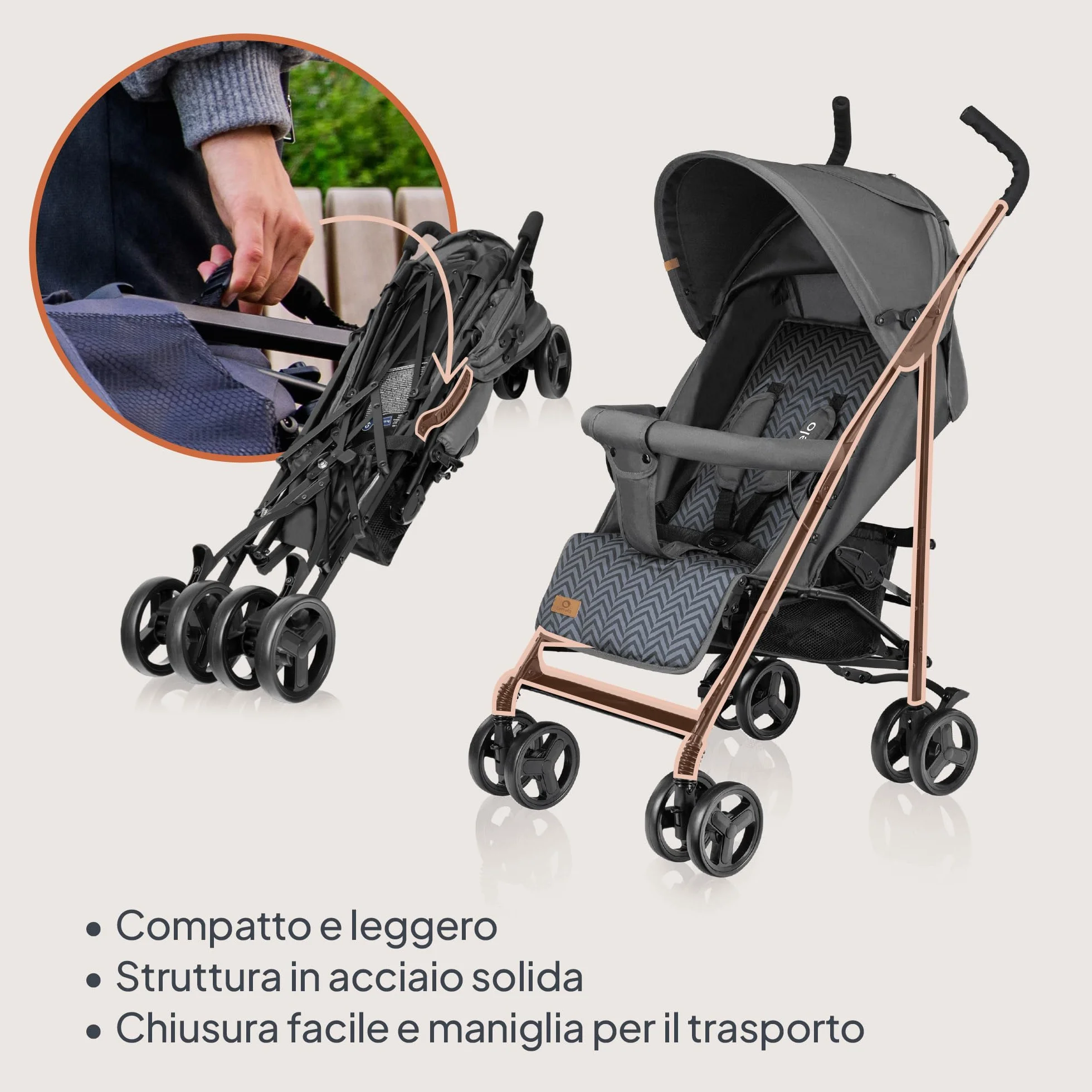 LIONELO Elia Passeggino Leggero Pieghevole 6 mesi 15kg Schienale Regolabile Sdraiata Cinture 5 Punti Cesta Cappottina