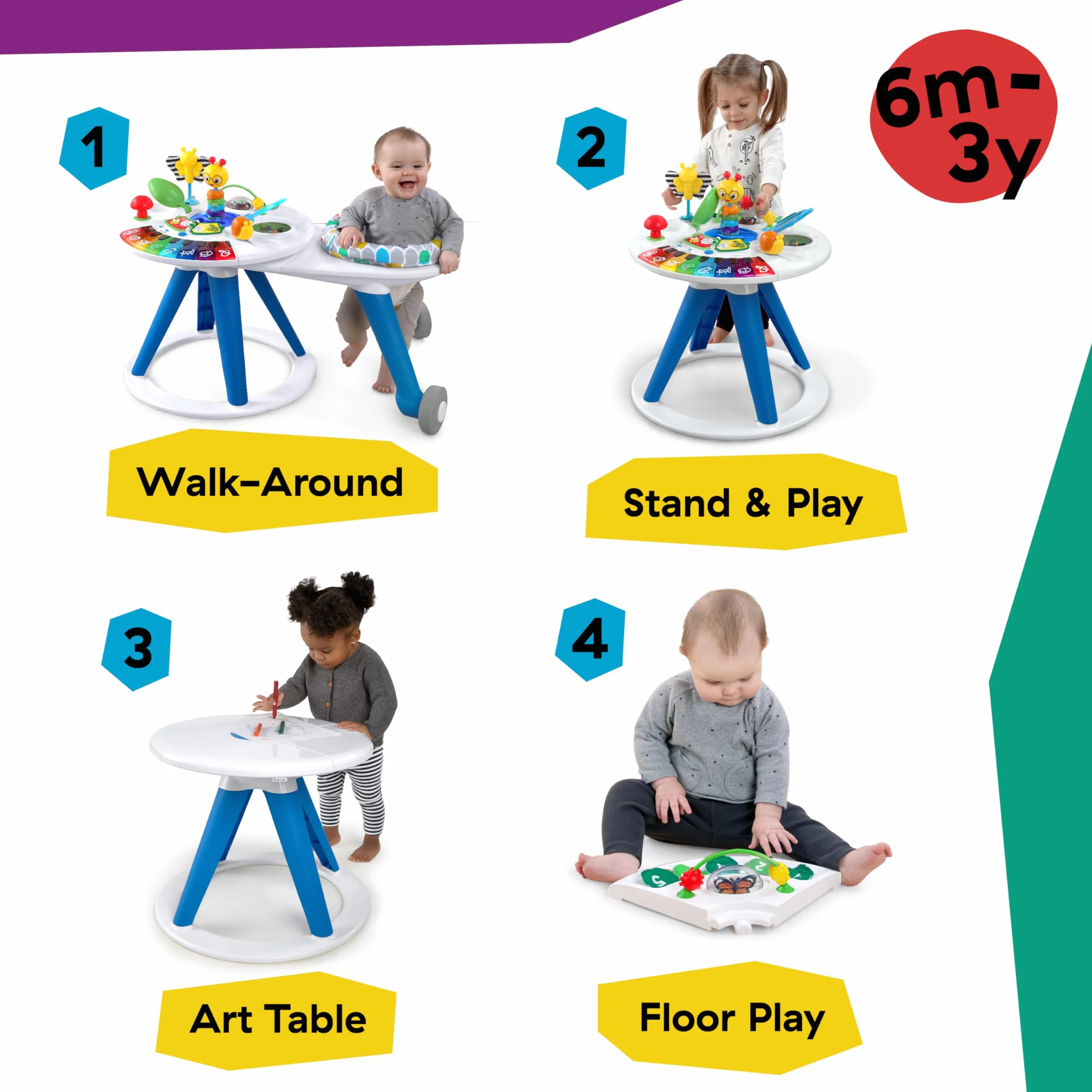 Baby Einstein Around We Grow Centro Attività e Tavolo Girello Evolutivo Multilingue, Sedile Girevole 360°, Altezza Regolabile, dai 6 Mesi+