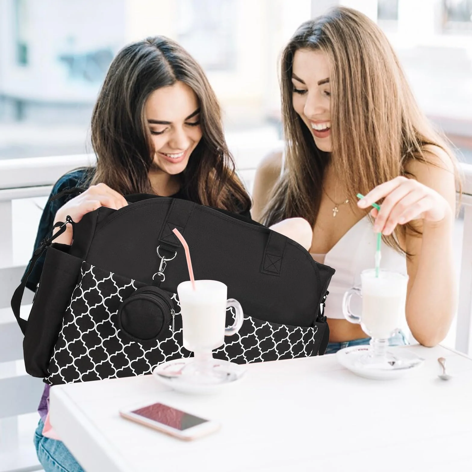 Borsa Fasciatoio 13 tasche Grande Spazio Tracolla Regolabile Viaggi Shopping Multifunzionale Nero