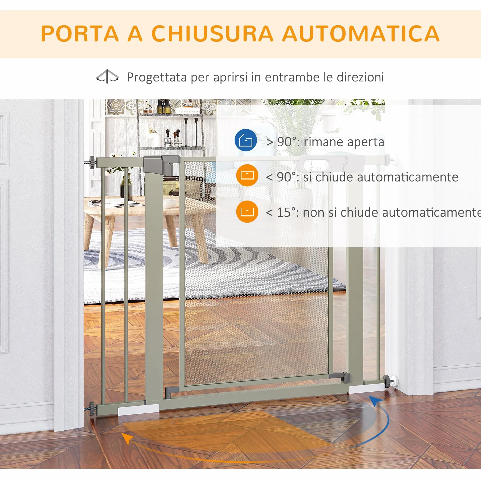 PawHut Cancelletto per Cani Regolabile 75-103 cm, Cancello di Sicurezza in Acciaio e ABS, Altezza 76 cm, Grigio