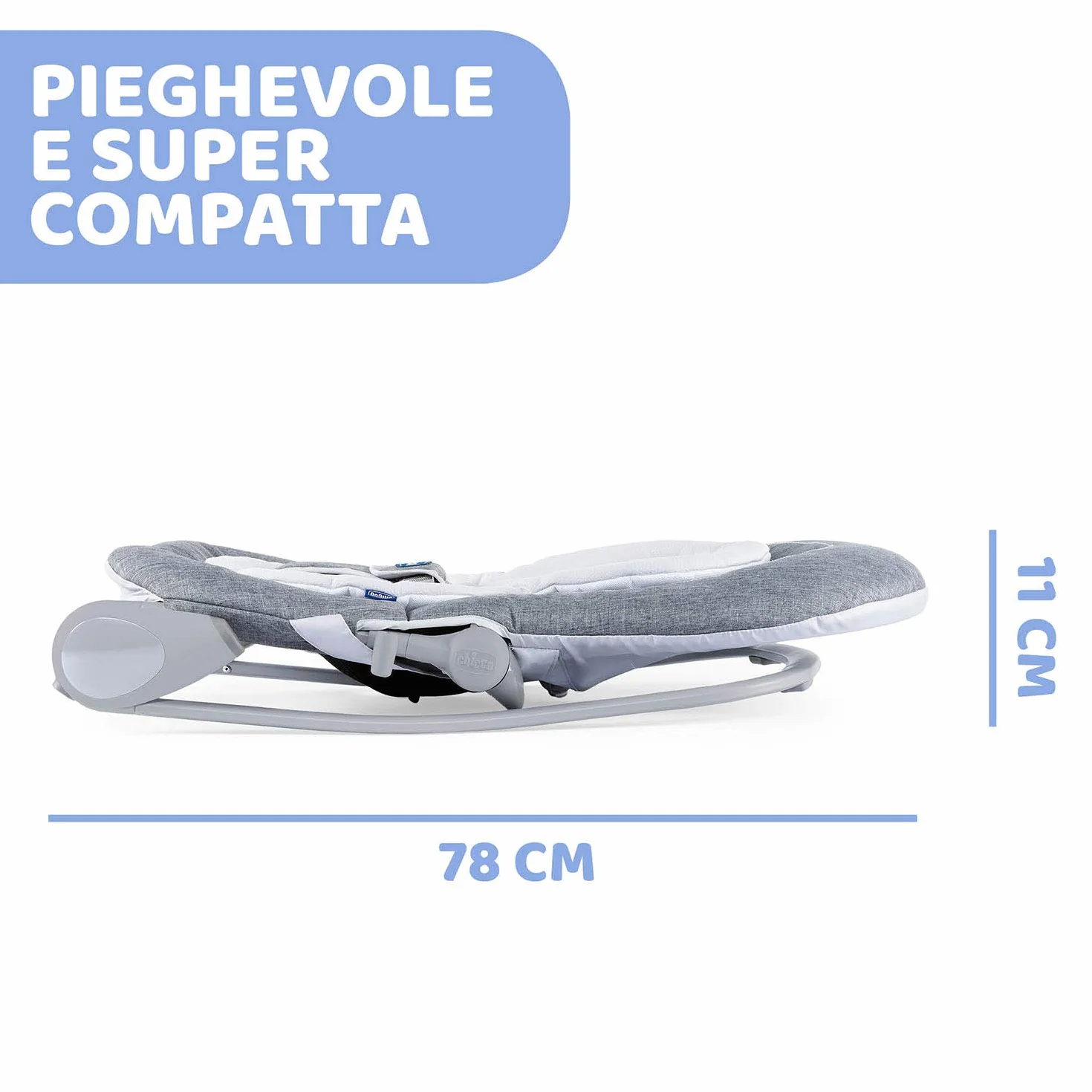 Chicco Hooplà Sdraietta Neonati e Bambini da 0 Mesi a 18 kg, Funzioni Dondolo e Poltroncina, con Barra Gioco, Schienale Regolabile e Cuscino Riduttore, Chiusura Compatta, Grigio chiaro