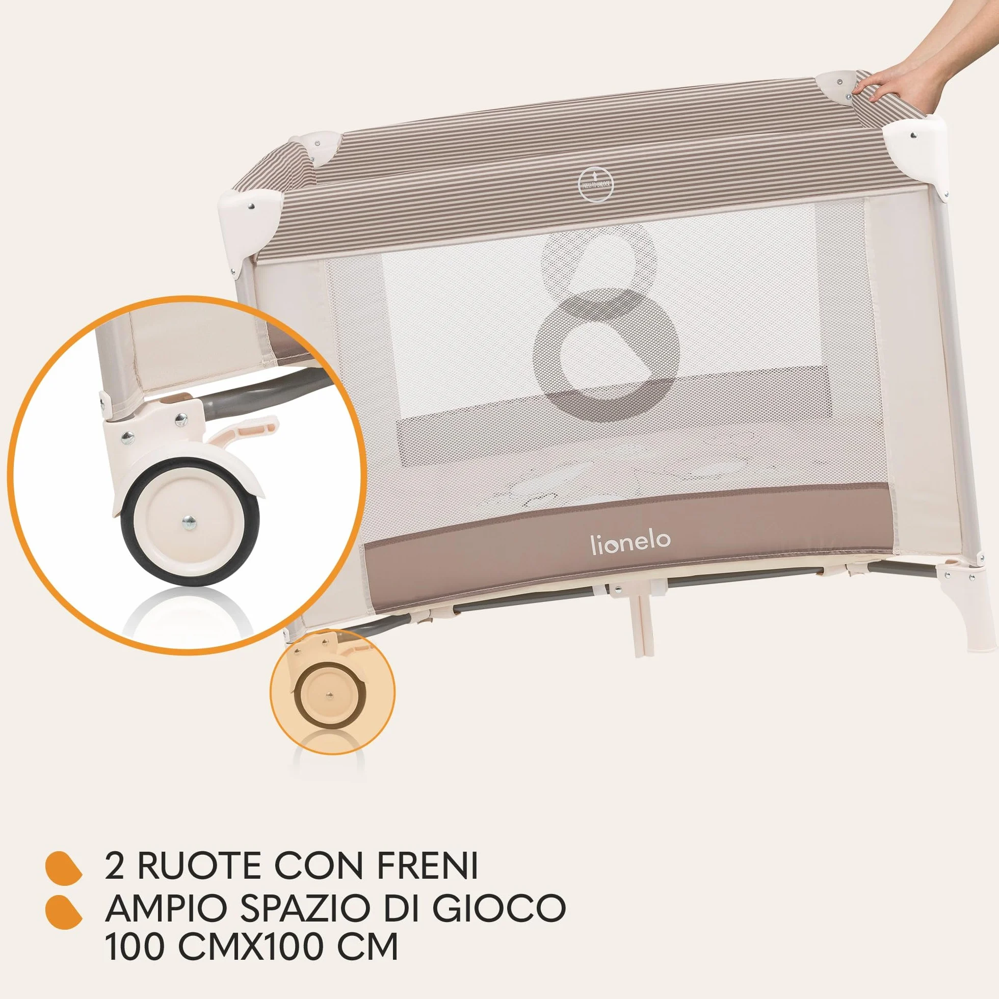 Lionelo BONNIE Box bambini pieghevole 100x100cm 15kg Lettino per neonati da viaggio
