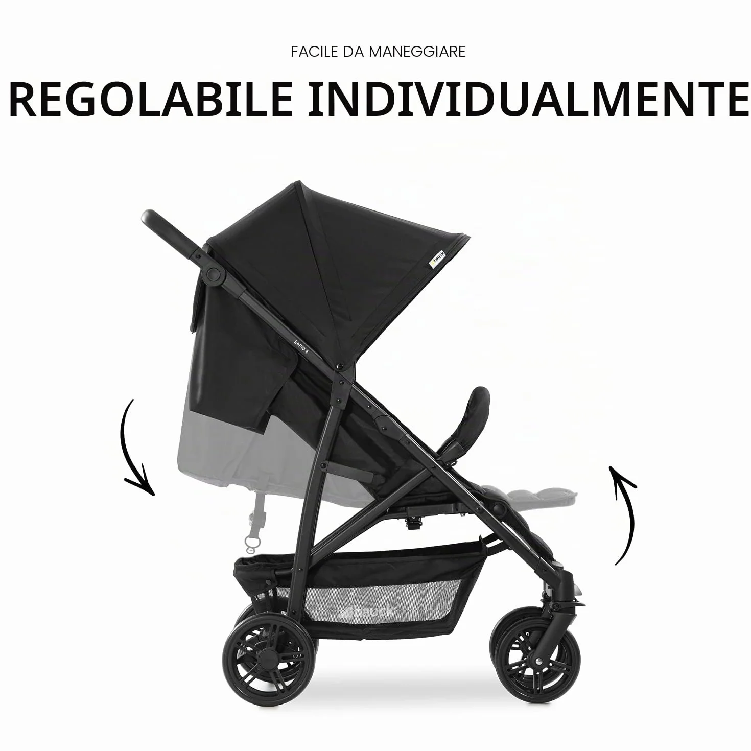 Hauck Rapid 4 Nero Passeggino fino a 22 kg Ruote Antiforatura Pieghevole