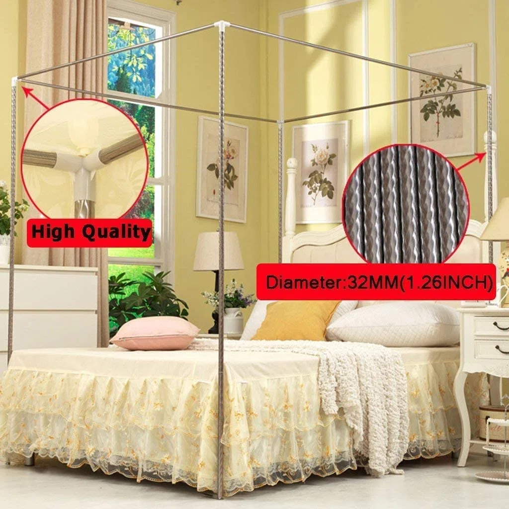 Telaio del Letto a baldacchino in Acciaio Inossidabile, zanzariera con Staffa per Letto Telaio a baldacchino per Letto Matrimoniale/Completo/Queen/California King/King Size Letto in 33mm