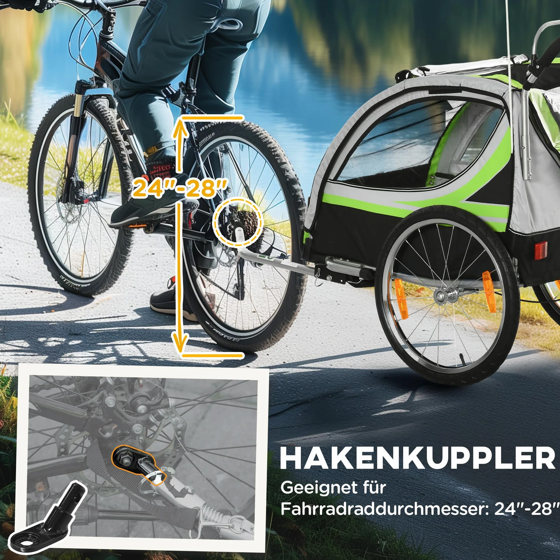 HOMCOM 2 w 1 Przyczepa Rowerowa dla Dzieci z Obrotowym Kołem Przednim 360° i Hamulcem, 142 x 75 x 101 cm