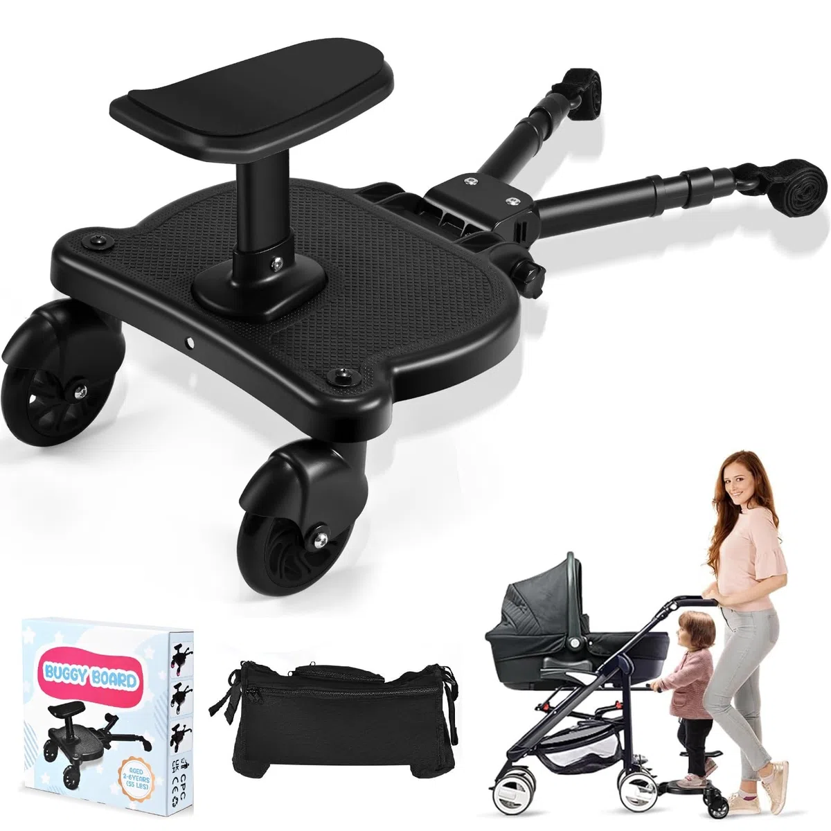 Mevip Pedana Passeggino Universale, Passeggino Universale con Sedile, Tavola Passeggino con Fune di Sospensione, Accessorio per Passeggino per Bambini di 2-6 Anni (25 kg)
