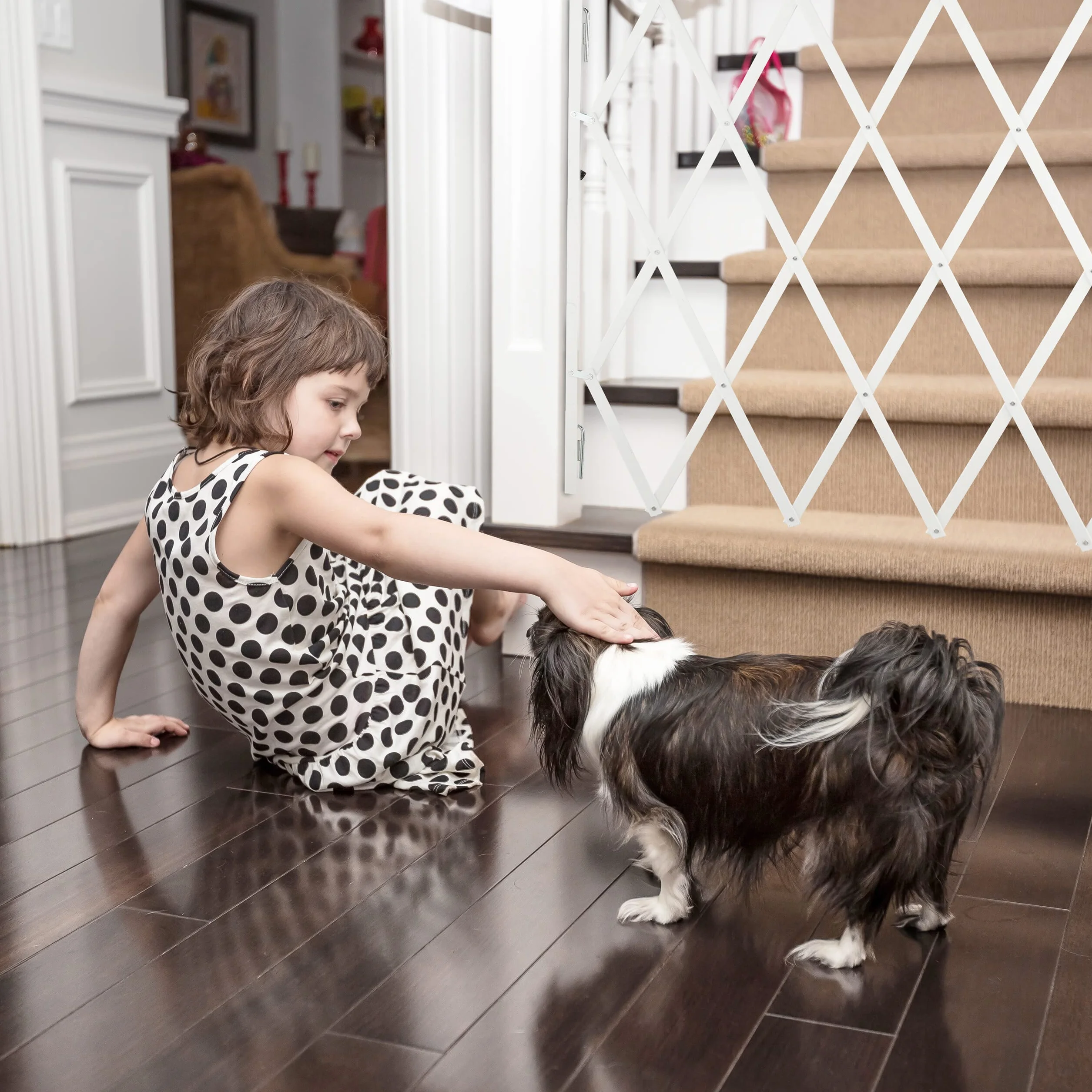 Relaxdays Cancelletto di Sicurezza per Cani, Recinzione Allungabile Fino a 130 cm, Alto 87,5-100 cm, in bambù, Bianco