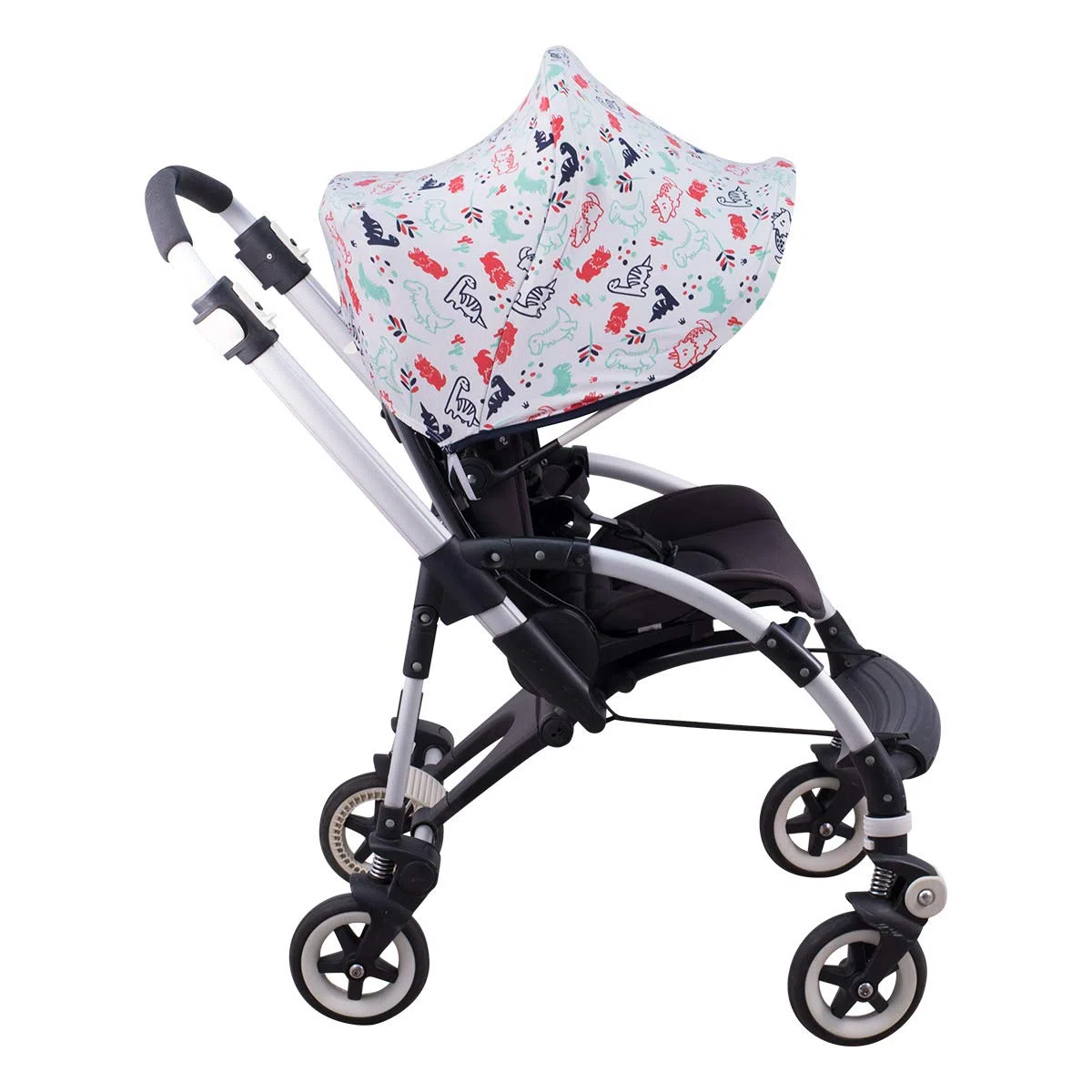 JYOKO KIDS Cappottina per Passeggino e Carrozzina compatibile con Bugaboo Bee 3, Bee 5, Bee Plus Realizzata in Tessuto di Cotone Elastico, Morbido e traspirante (Dino Party)
