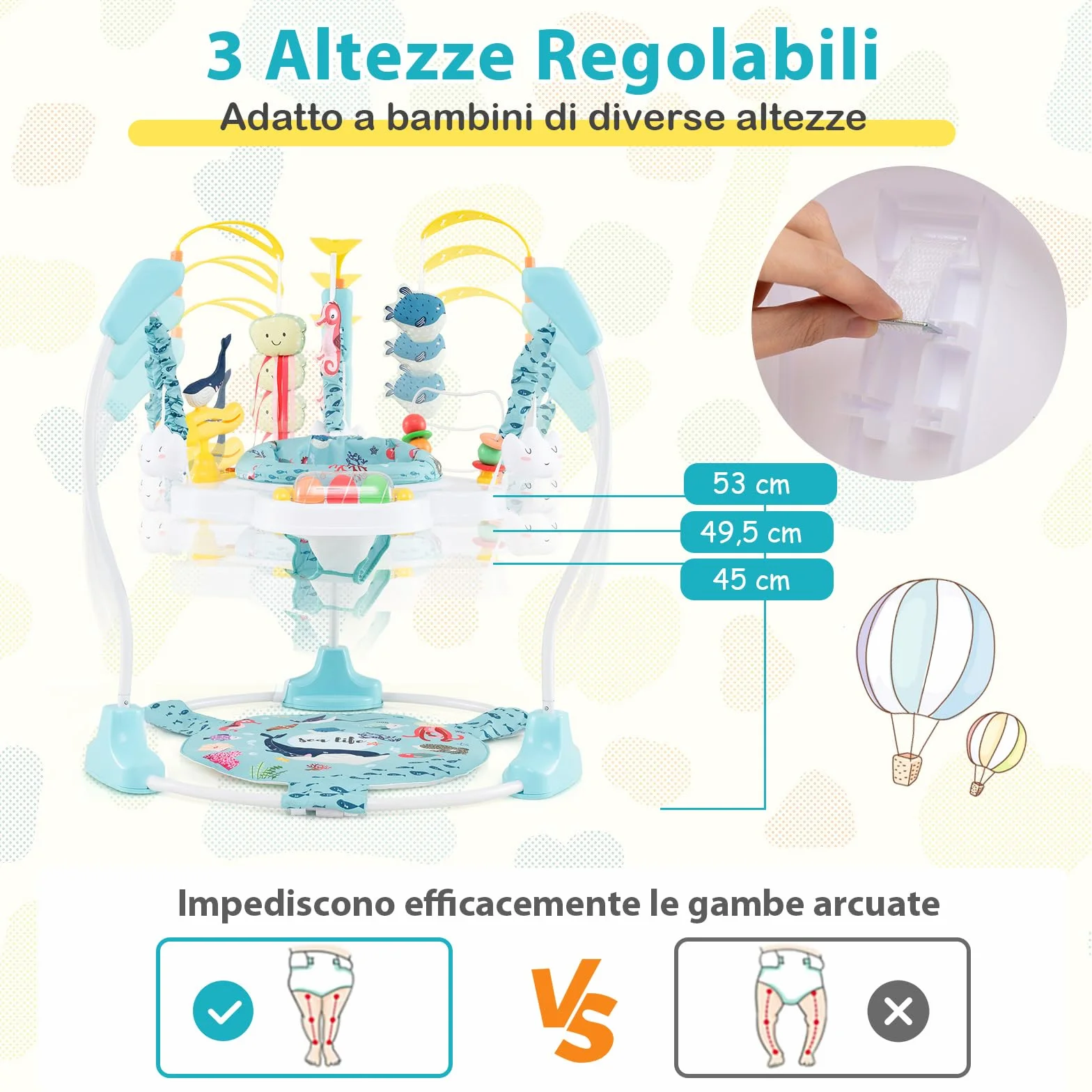 COSTWAY Jumperoo per Bambini, Centro Attività Saltella con Altezza Regolabile, Sedile Girevole 360°, Luci e Suoni, 6+ Mesi, Azzurro