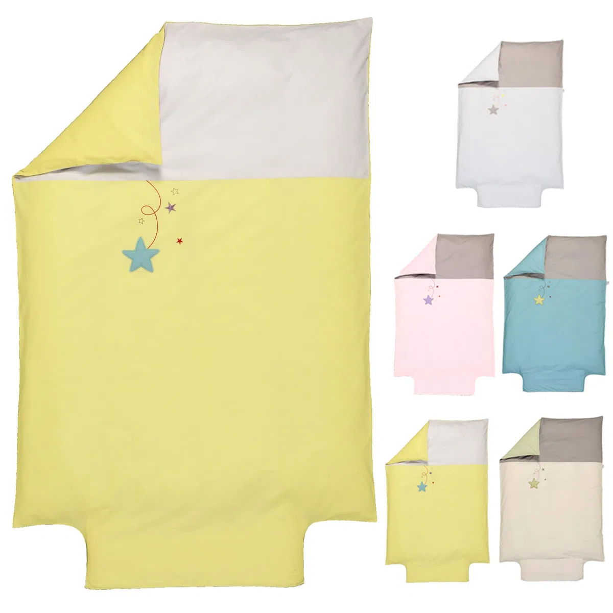 P'tit Basile - Copripiumino per bambini 100 x 135 cm o 100 x 140 cm - 100% cotone biologico - Copripiumino ricamato a stella - Certificato senza sostanze nocive - Lettino culla 60x120 70x140 - Giallo