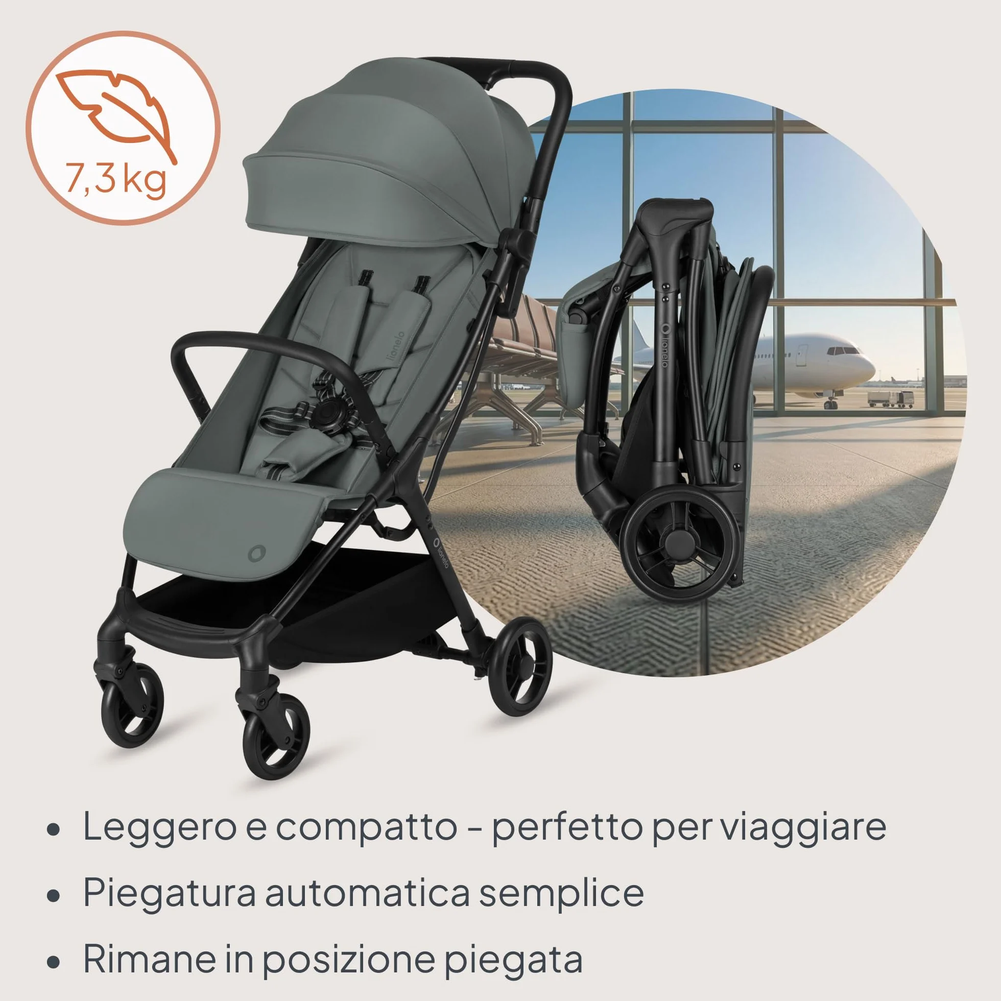 Lionelo AGIA Passeggino Compatto Leggero 22 kg 4 anni Pieghevole