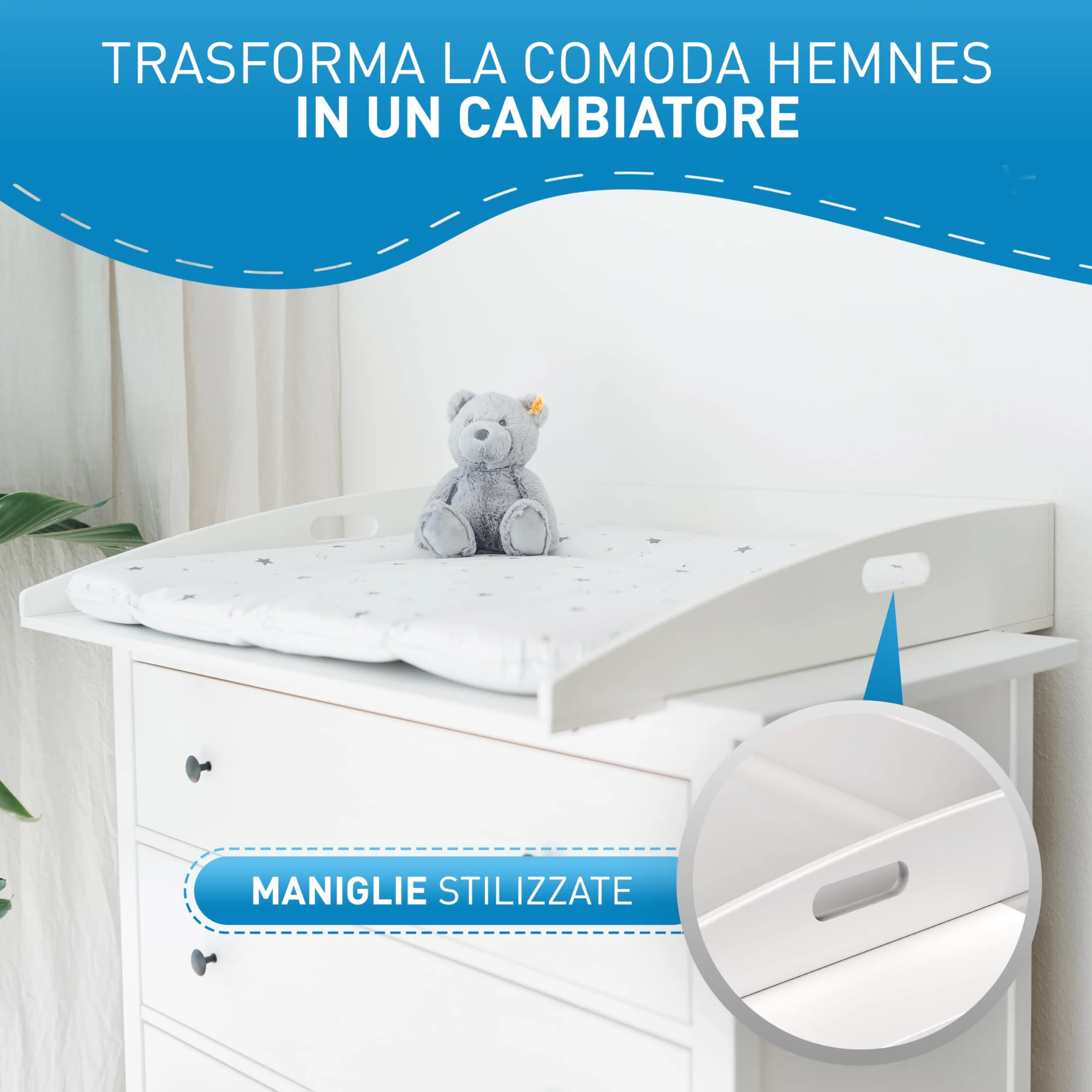 Fasciatoio Hemnes FLIPLINE HappyBaby Bianco 85x75x13 cm 2 Livelli di Sicurezza