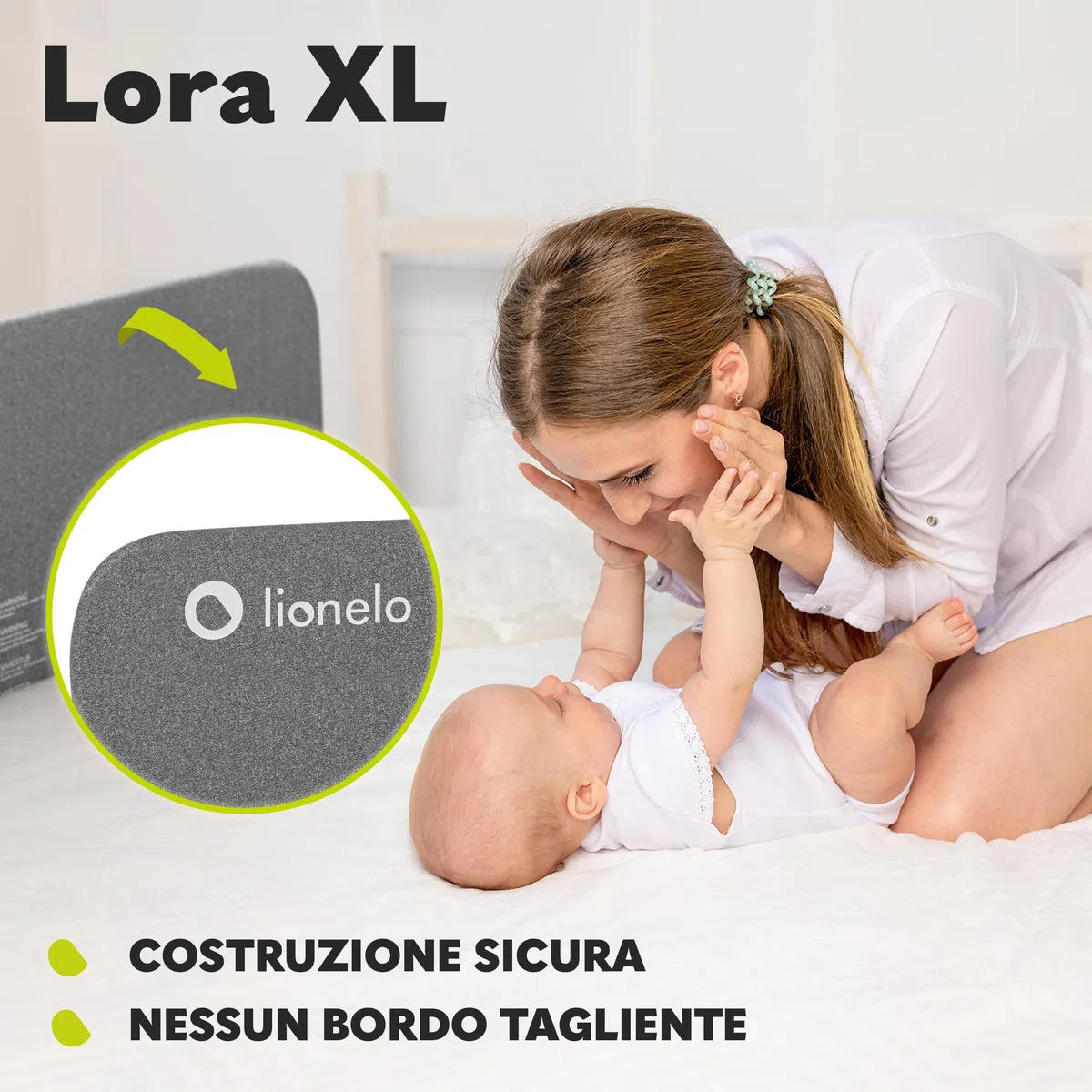 lionelo Lora Sponda Letto Portatile e pieghevole per Bambini Altezza 45cm Lunghezza 150cm Regolazione inclinazione fino a 180° Barriera letto con meccanismo di bloccaggio StandSafe impedisce la caduta