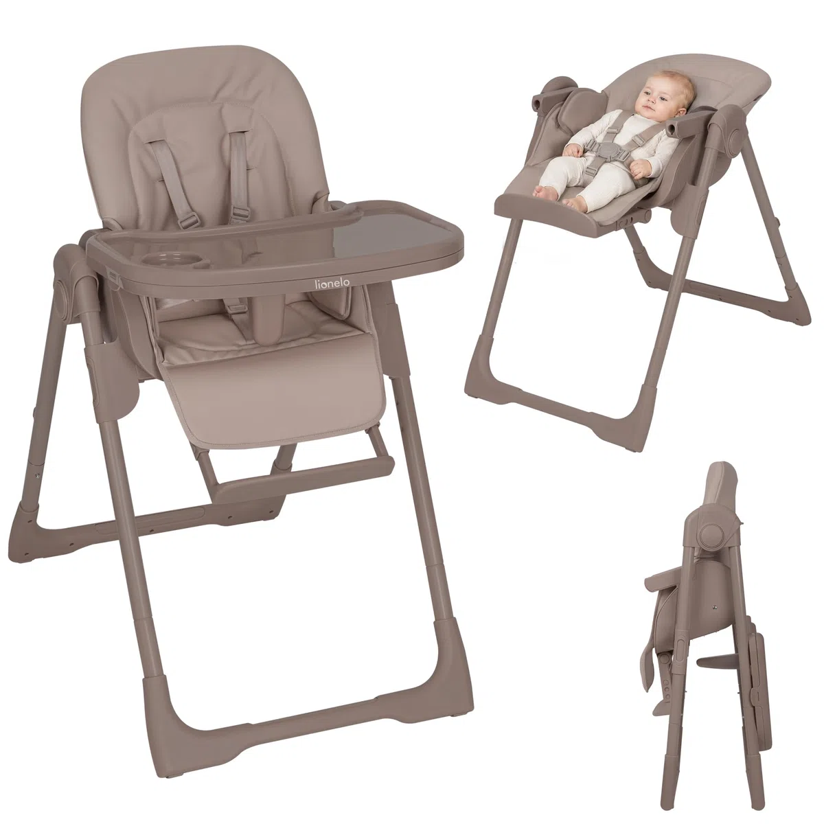 Lionelo Linn Plus Seggiolone Pappa Regolabile 2in1 Fino a 15 kg, Sedia con Funzione Sdraietta Dalla Nascita, Pieghevole, Ruote, Regolazione con una Mano, 6 Altezze, 3 Posizioni, Vassoio Lavastoviglie