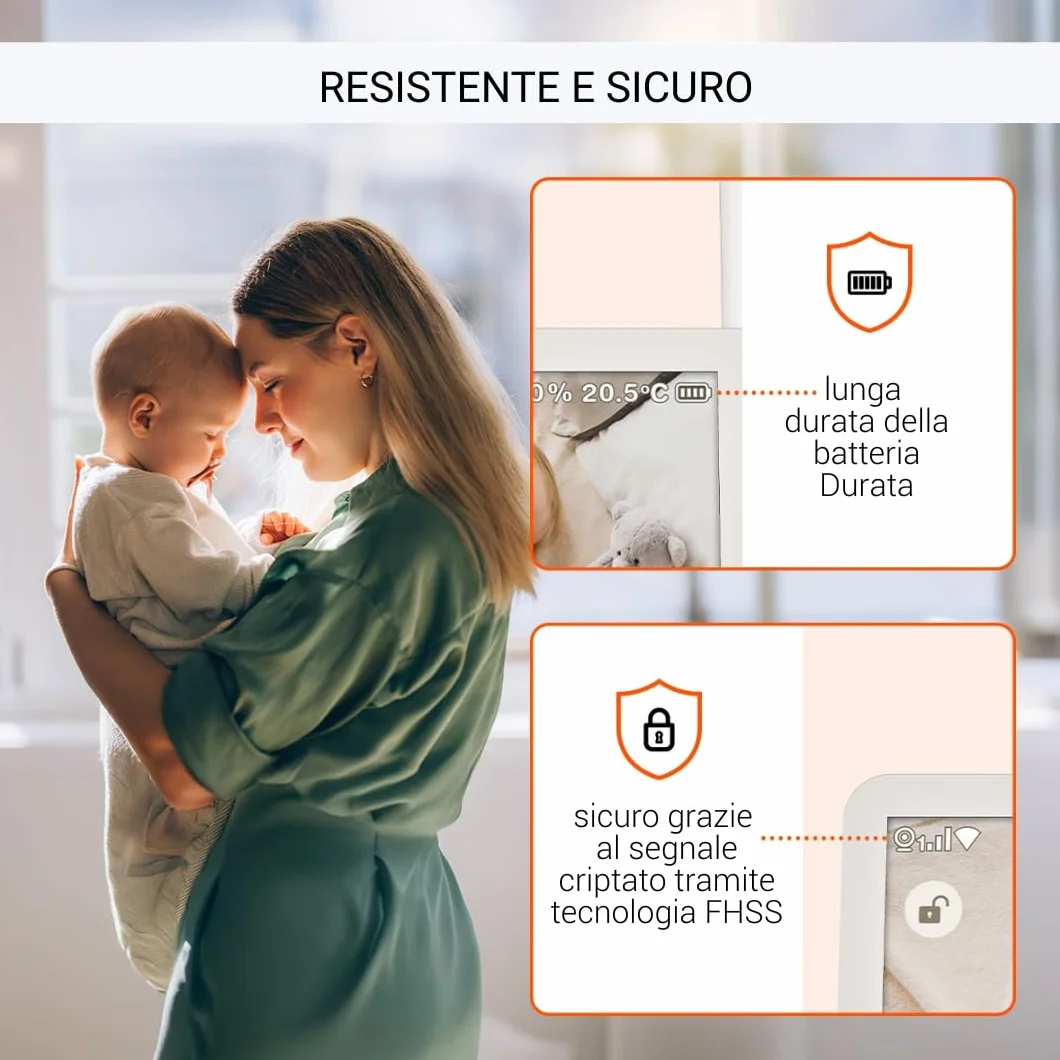 Gigaset BABY 700 Connected – Videocamera per bambini con touchscreen Full HD da 5,5" – Trasmissione sicura FHSS e WLAN–lunga durata della batteria-con app, Cream White/Warm [Versione Italiana]