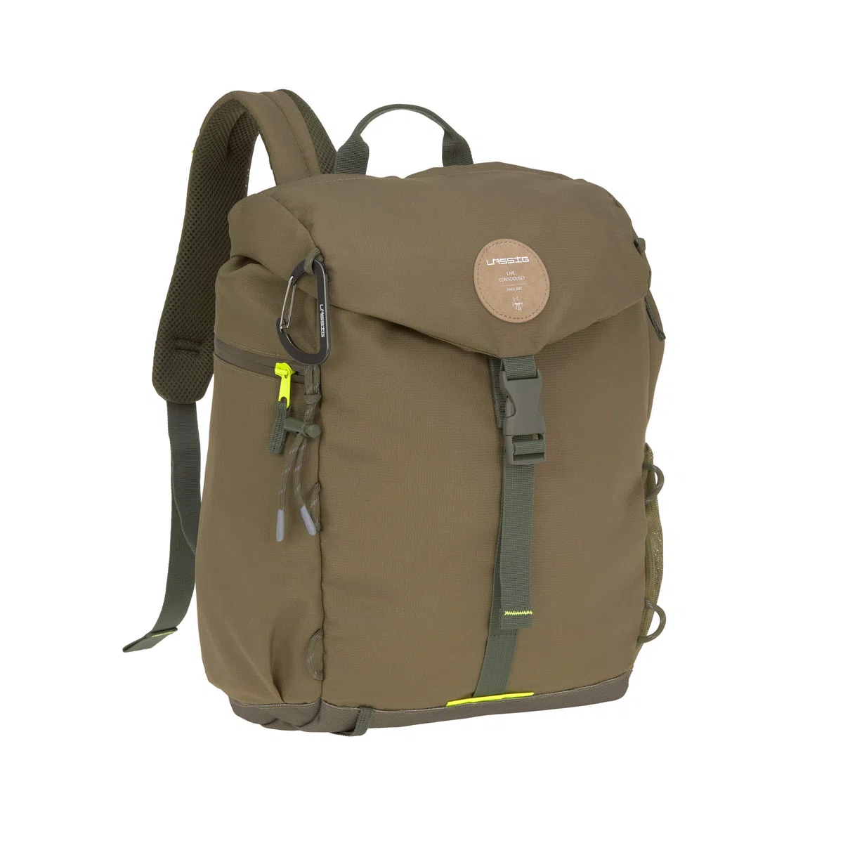 LÄSSIG Zaino fasciatoio borsa per pannolini con fasciatoio zaino da trekking attacco per carrozzina portabiberon Prodotto in modo sostenibile/Outdoor Backpack olive, oliva