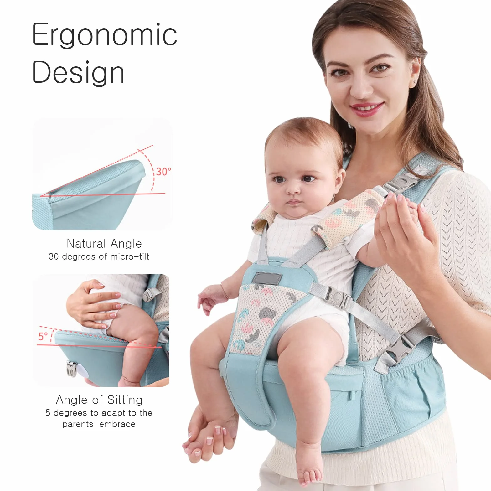 SONARIN Traspirante Semplice Hipseat Marsupio,Marsupio Neonati con Sedile Multifunzionale Portantina Ergonomico Porta Bambino Fascia Porta Bebè per Neonati Bambini 0-36 Mesi(Grigio)
