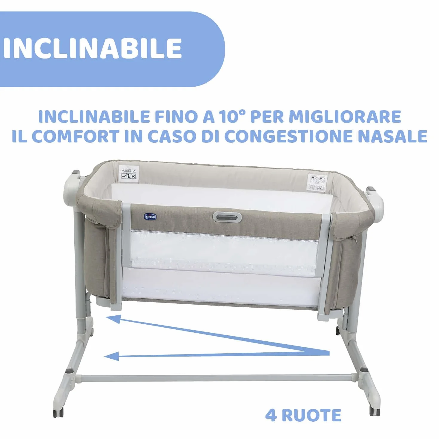 Chicco Next2Me Magic Evo Culla Neonato Fianco Letto Dondolo Spondina Apribile 11 Livelli Altezza Regolabile 4 Ruote Materasso Borsa Viaggio Beige