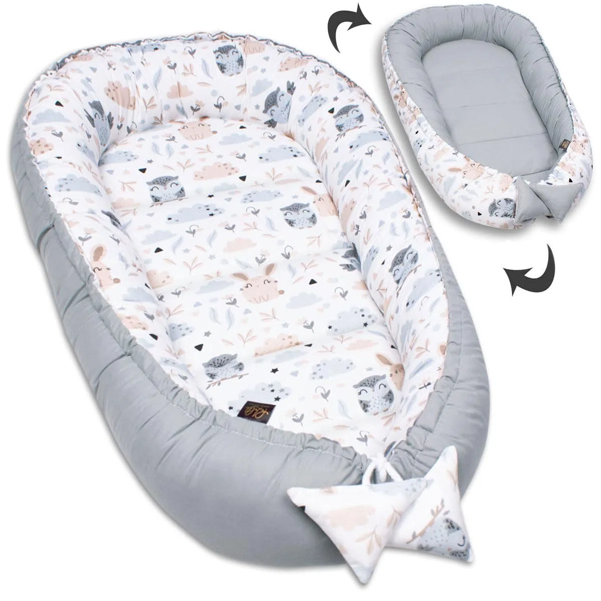 PaLulli - Nido per neonati, 90 x 50 cm, 100% cotone, nido per lettino, nido accogliente, cuscino, lettino da viaggio per neonati e bambini (Animali)