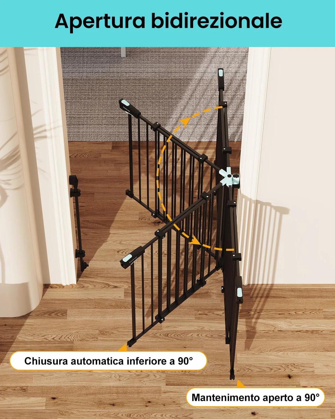YEAUPE PRO Griglia di protezione per scale senza foratura, per bambini, 75 – 110 cm, telescopica, griglia di protezione per scale e porte, griglia di protezione per porte e cani, apertura manuale a 1