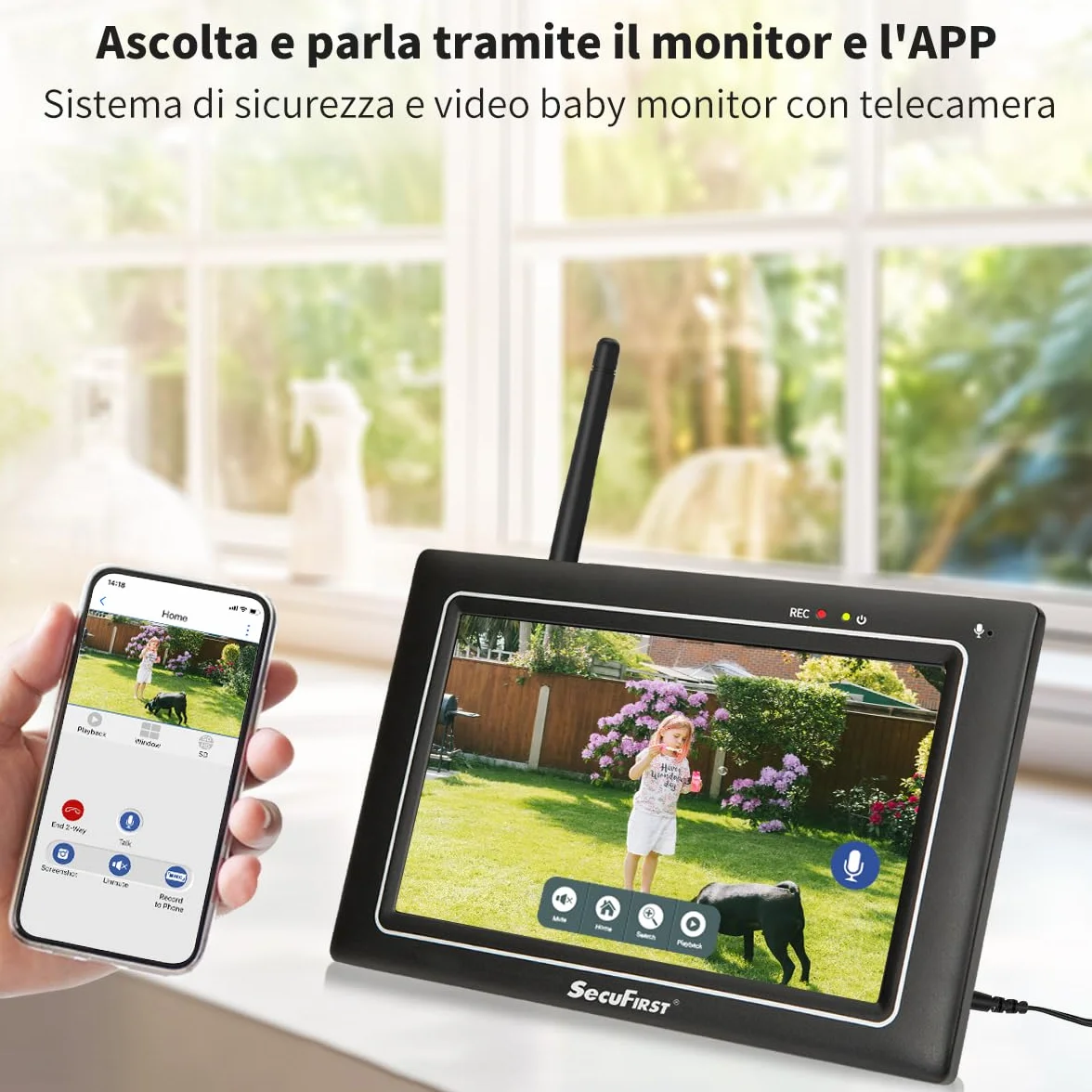 SecuFirst Kit Telecamere Videosorveglianza Esterno 2K senza fili 7" Touch Screen monitor 64 GB memoria nessun abbonamento