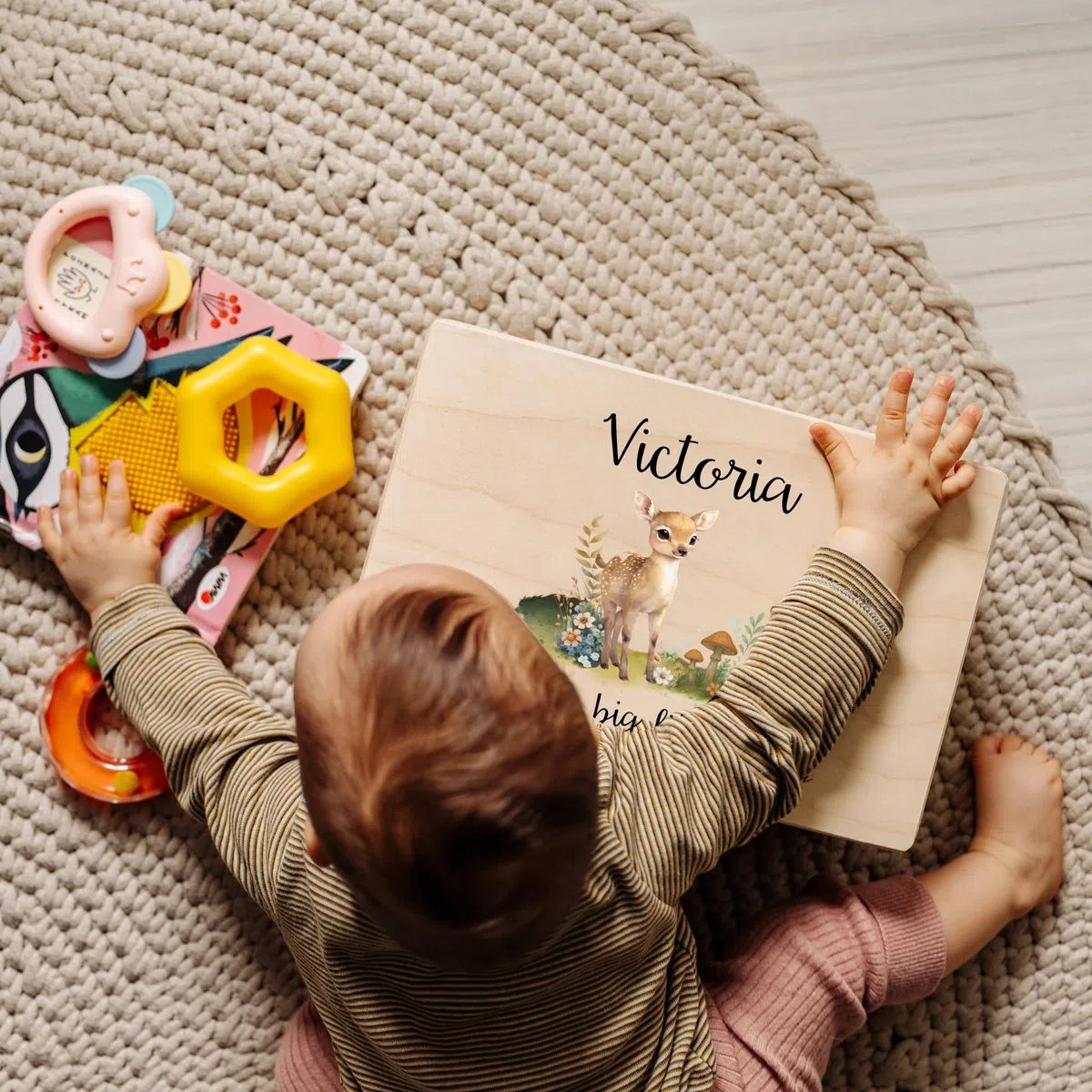 Creative Deco Scatola dei Ricordi Personalizzata per Bambini | Scatola in Legno Naturale con Nome | Cervo | Cassetta Portaoggetti per Conservare Ricordi, Giocattoli, Personalizzata con Stampa