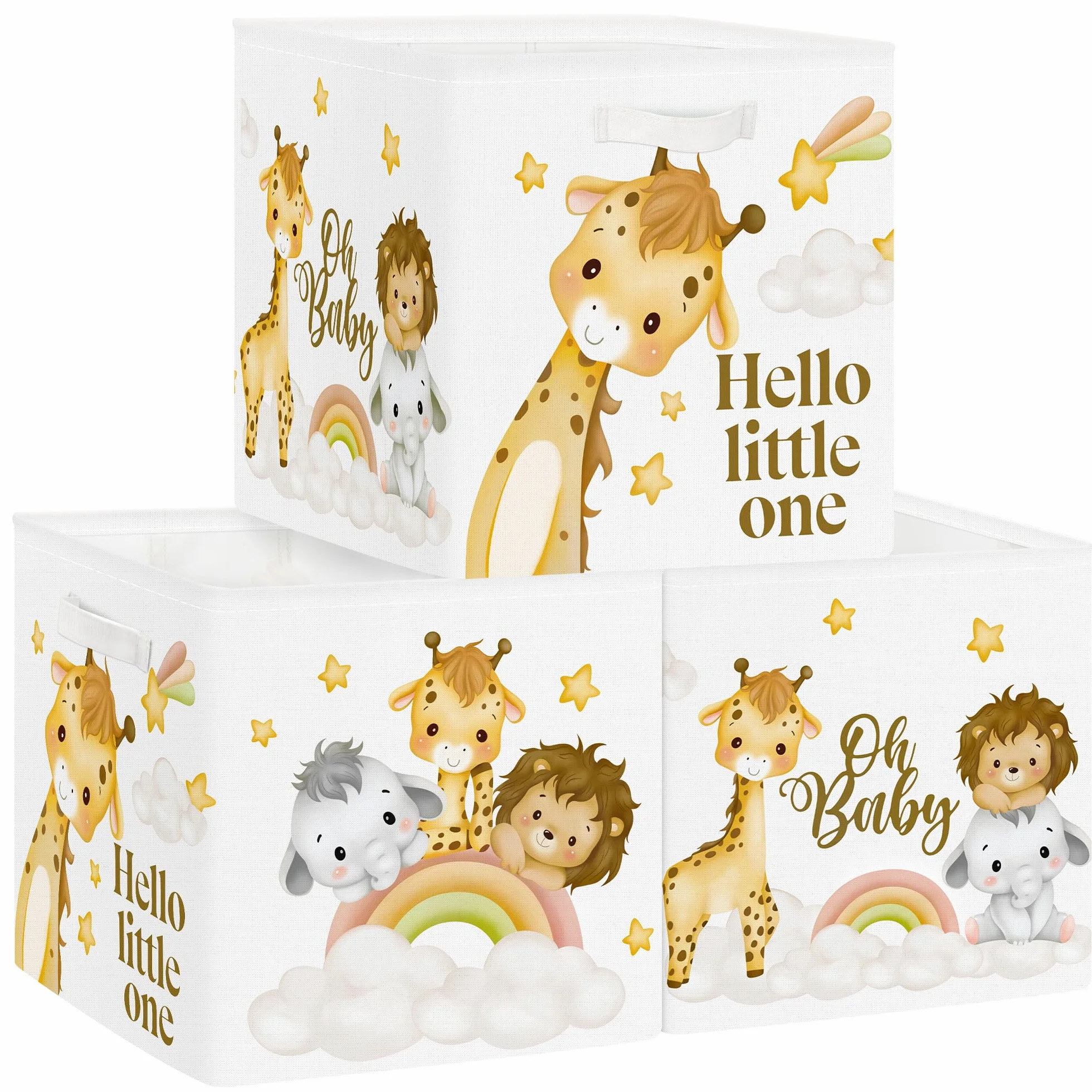 Set di 3 Cubi Portaoggetti Ripiegabili Animale da Sogno Giraffa 30x30x30 cm