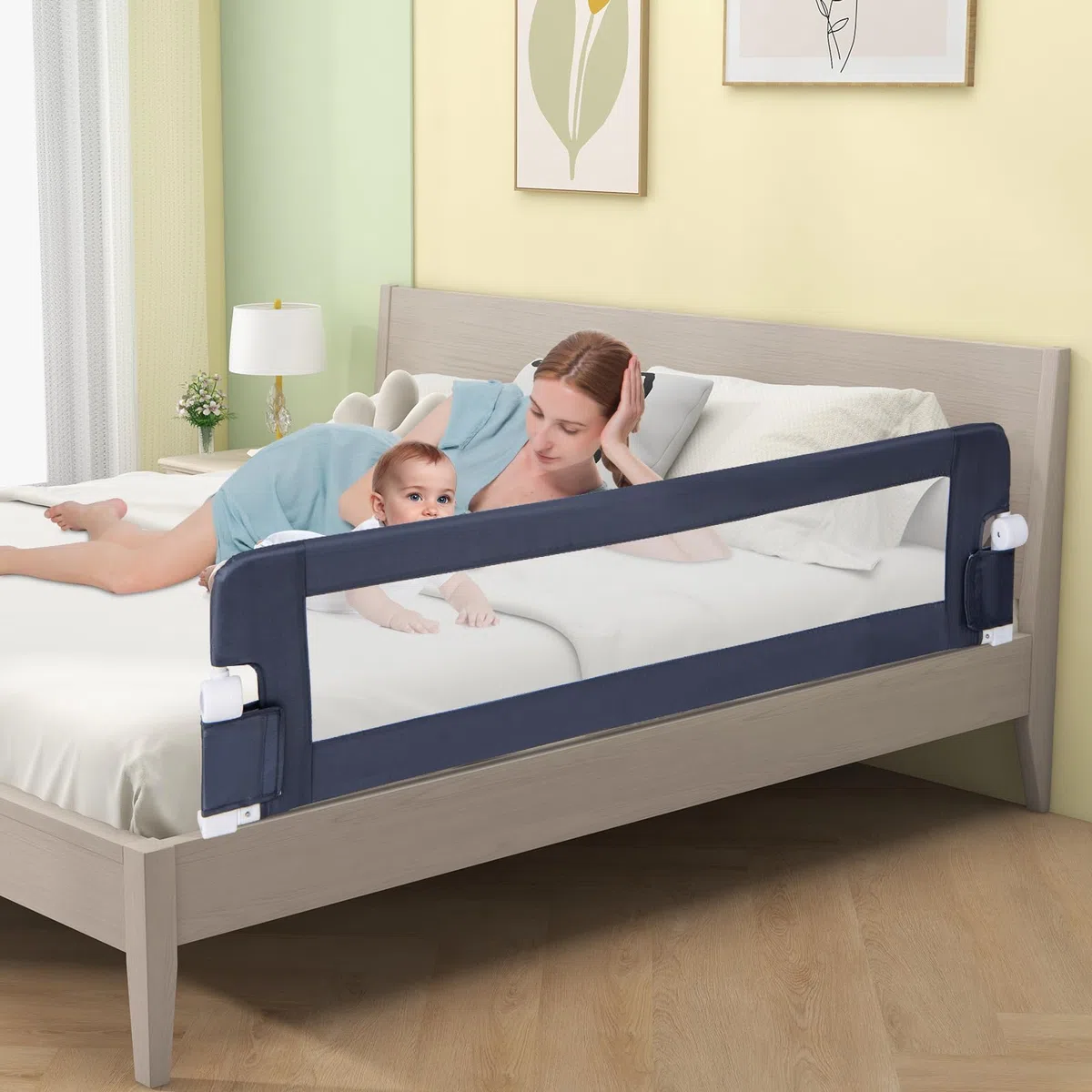 RELAX4LIFE Sponda Letto per Bambini 105/120/150cm, Barriera di Sicurezza, Traspirante e Pieghevole, Sbarra Letto per Letti Singoli e Matrimoniali (152x34x42cm, Grigio)