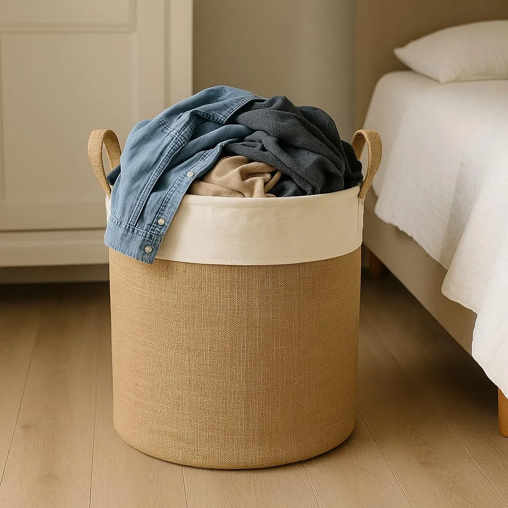 Prendi Home - Cesto per biancheria e giocattoli in juta - Contenitore pieghevole per la conservazione, 37x40 cm, aspetto naturale con motivo animalier, ideale per la cameretta, il soggiorno o il bagno