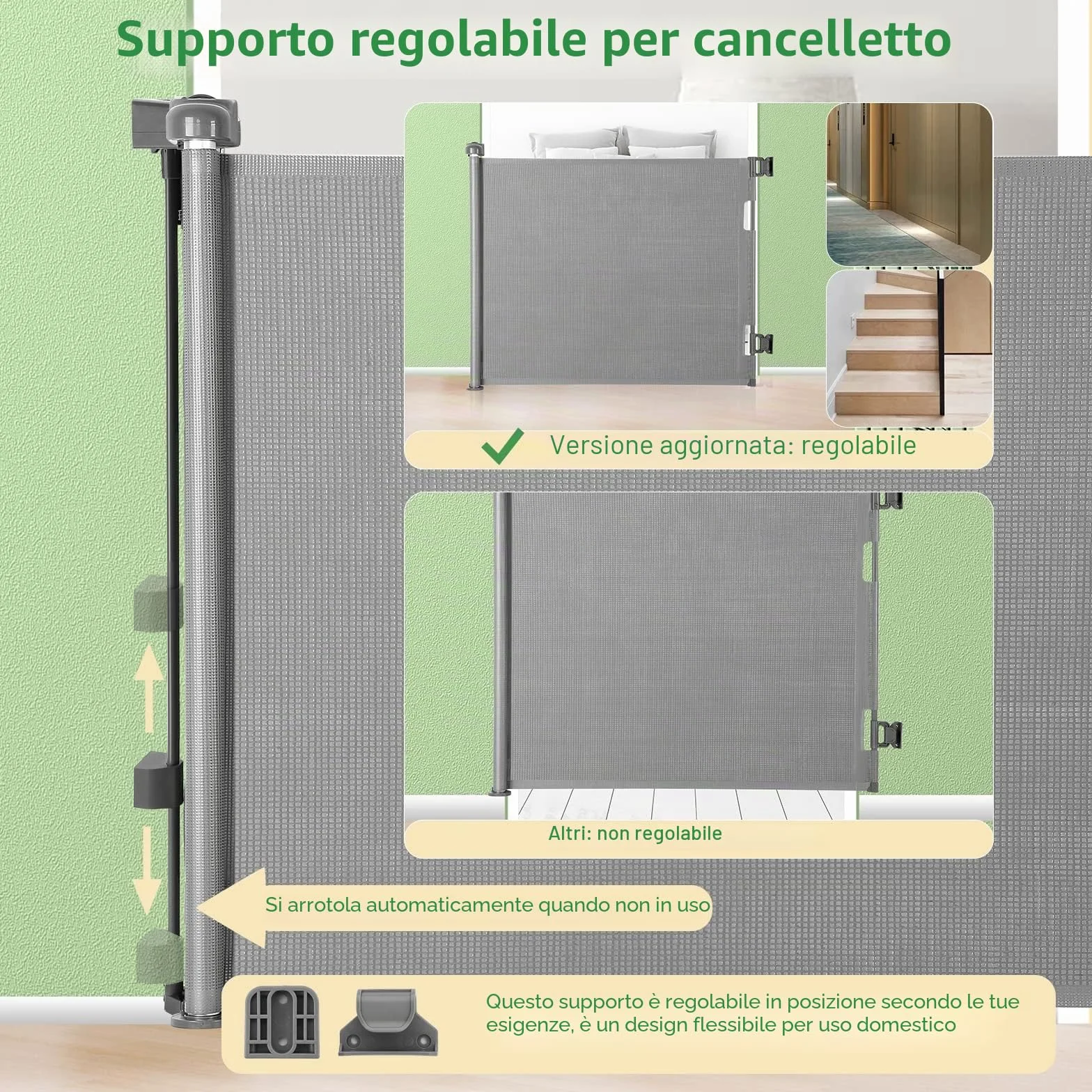 Cancelletto per Bambini Estensibile, 0-140 cm Cancello di Sicurezza Retrattile per Bambini e Animali Domestici per Scale e Corridoi Interni ed Esterni (Grigio)