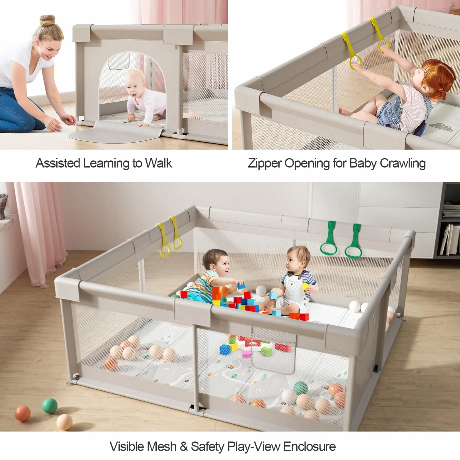 Box per Bambini Modulare Pieghevole 150x150cm con Materassino 150x150x65cm