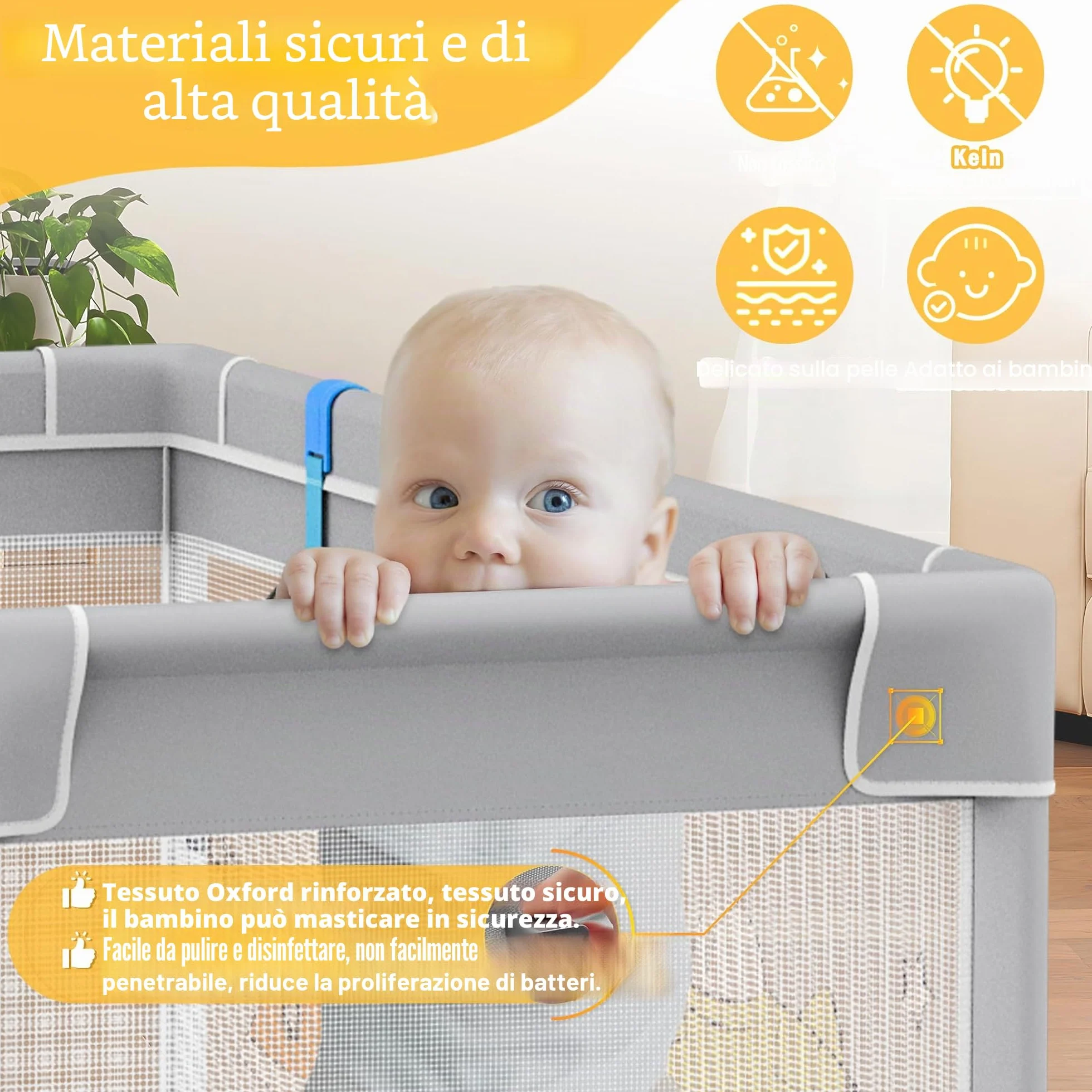 UISEBRT Box per bambini, 180 x 200 cm, con 50 palline oceaniche e 4 anelli e borsa per il trasporto, pieghevole, con rete traspirante, per bambini, grigio con motivi astronauti