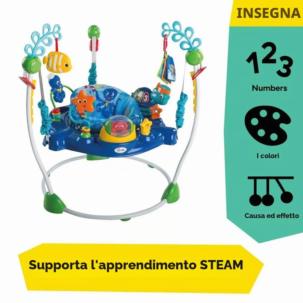 Baby Einstein Neptune's Ocean Discovery Centro Giochi e Attività, 15 Giochi, 3 Lingue, Girello con Musica e Luci, Sedile Girevole 360°, Regolabile, da 6 Mesi