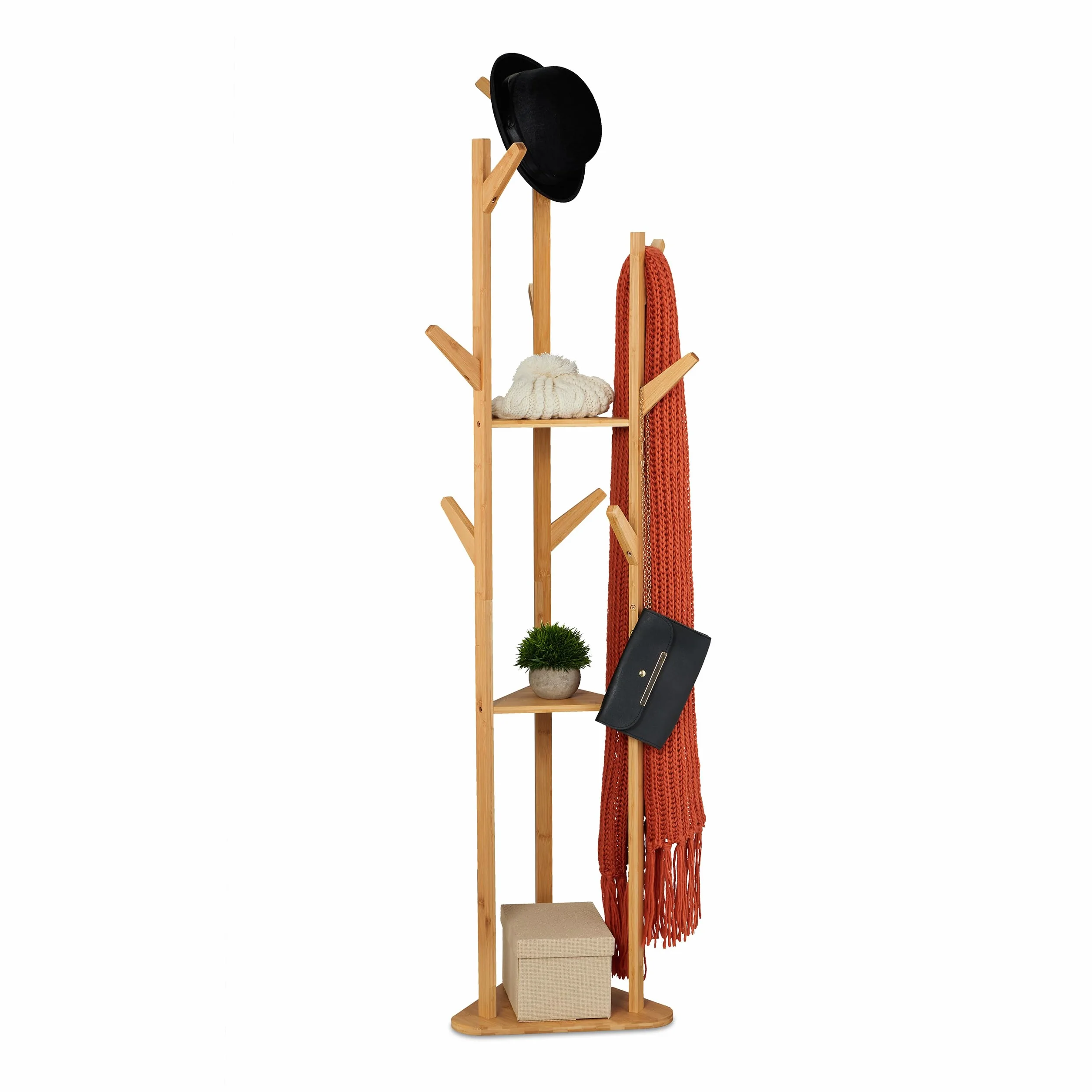 Relaxdays Appendiabiti in bambù 2 Ripiani 9 Ganci H 168,5 cm Guardaroba Marrone Naturale